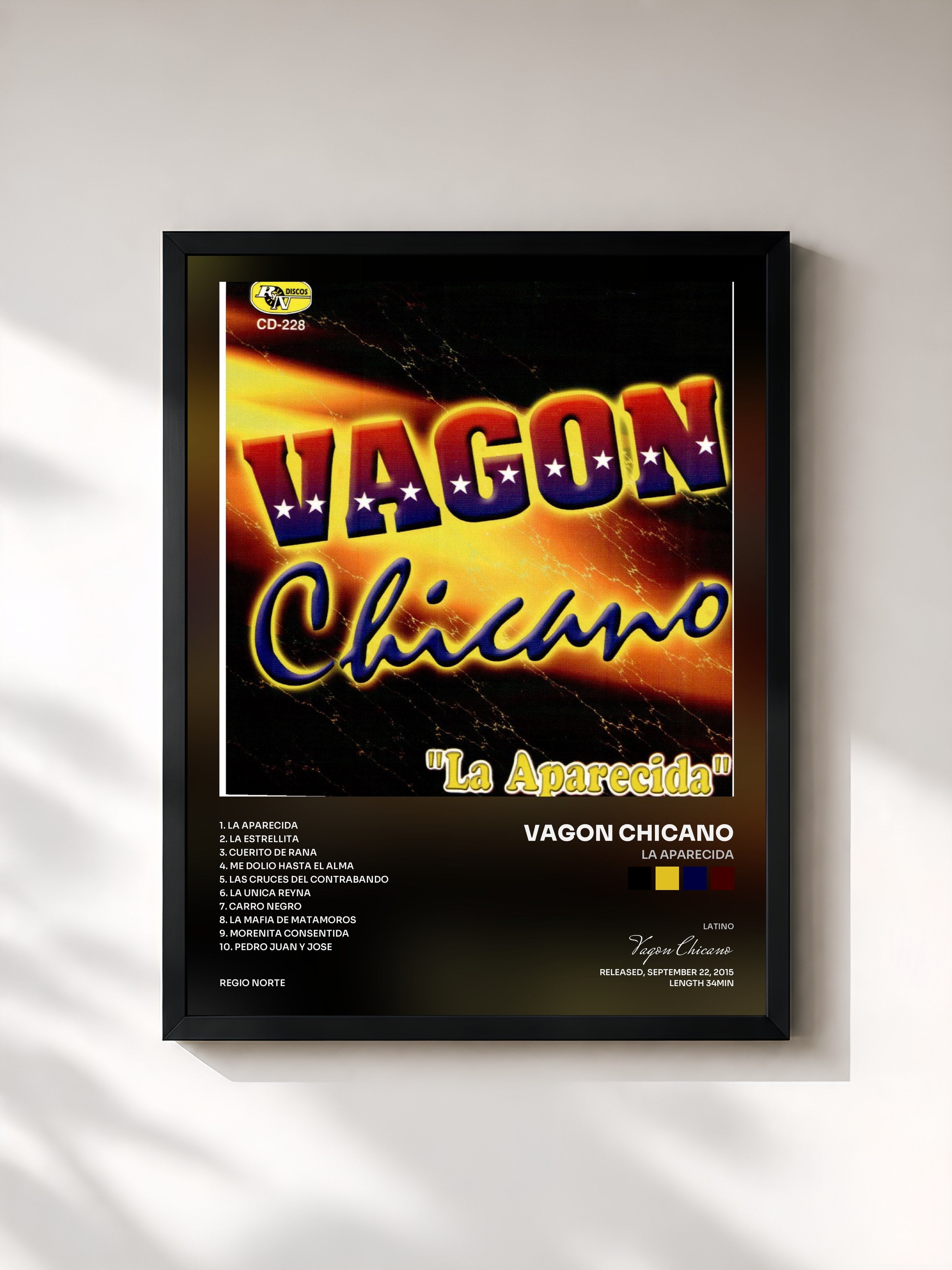 #noir Tableau de l'album La Aparecida de Vagon Chicano, cadre noir, imprimé et encadré en France