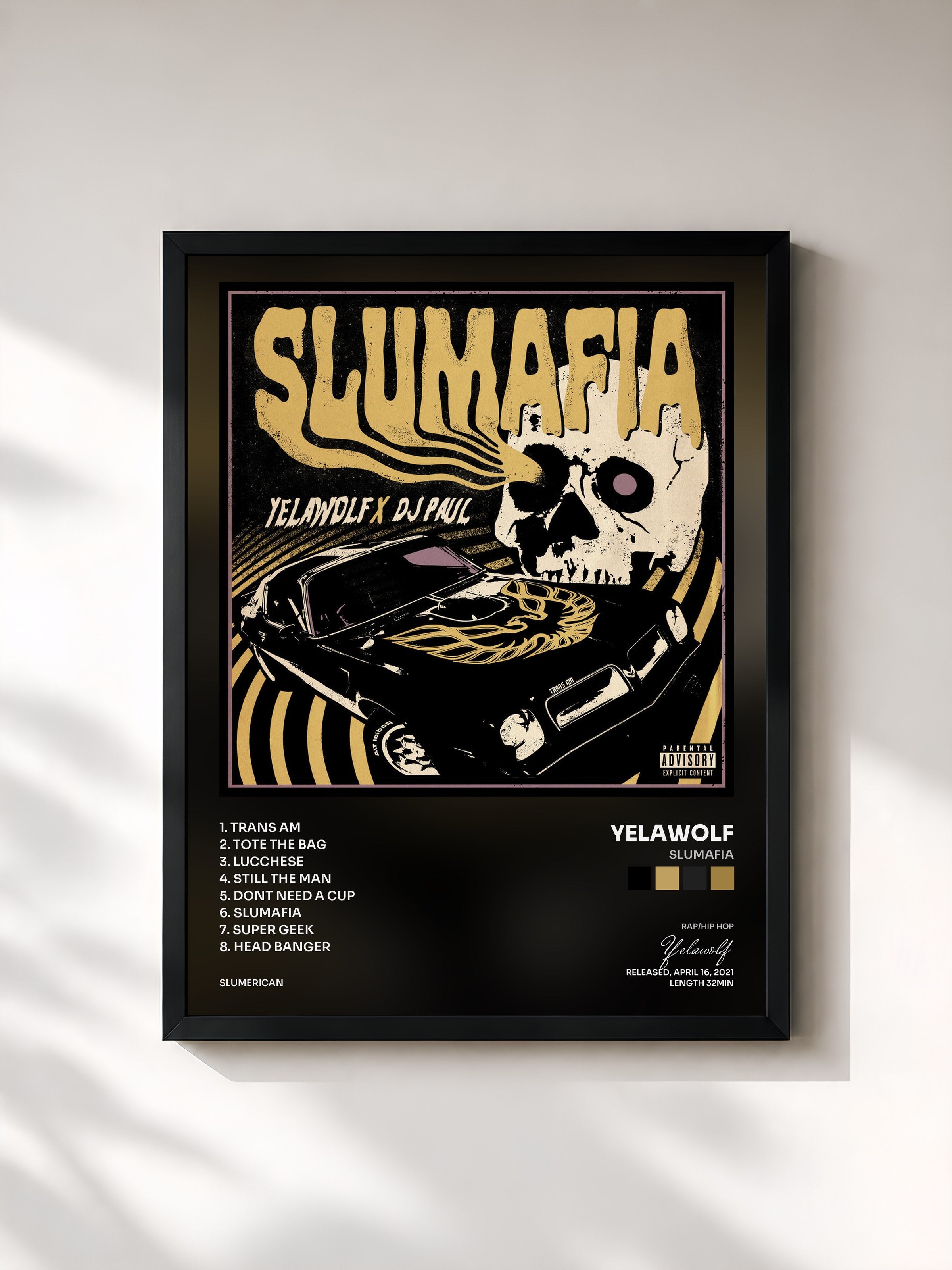 #noir Tableau de l'album Slumafia de Yelawolf, cadre noir, imprimé et encadré en France