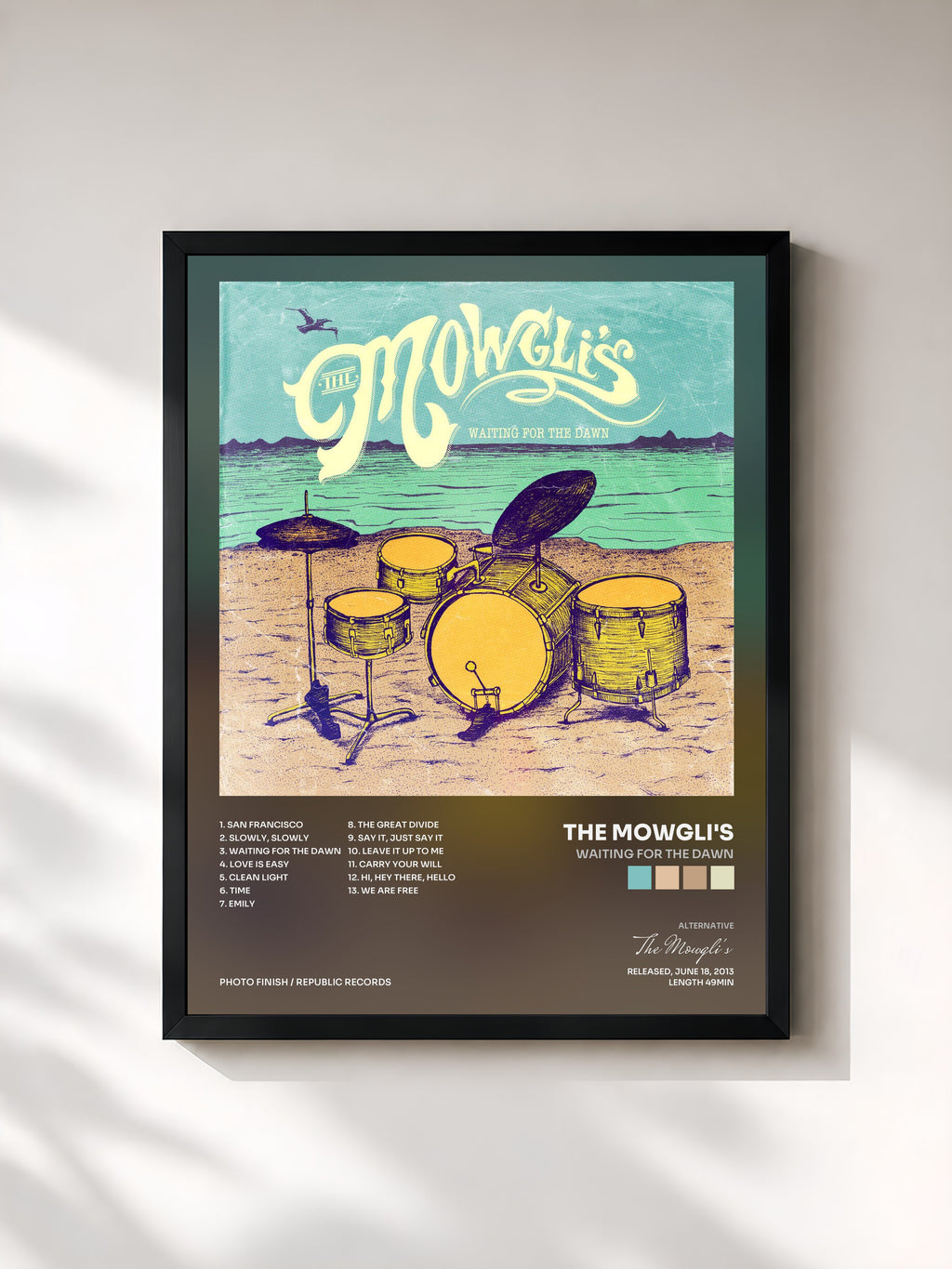 #noir Tableau de l'album Waiting For The Dawn de The Mowgli's, cadre noir, imprimé et encadré en France