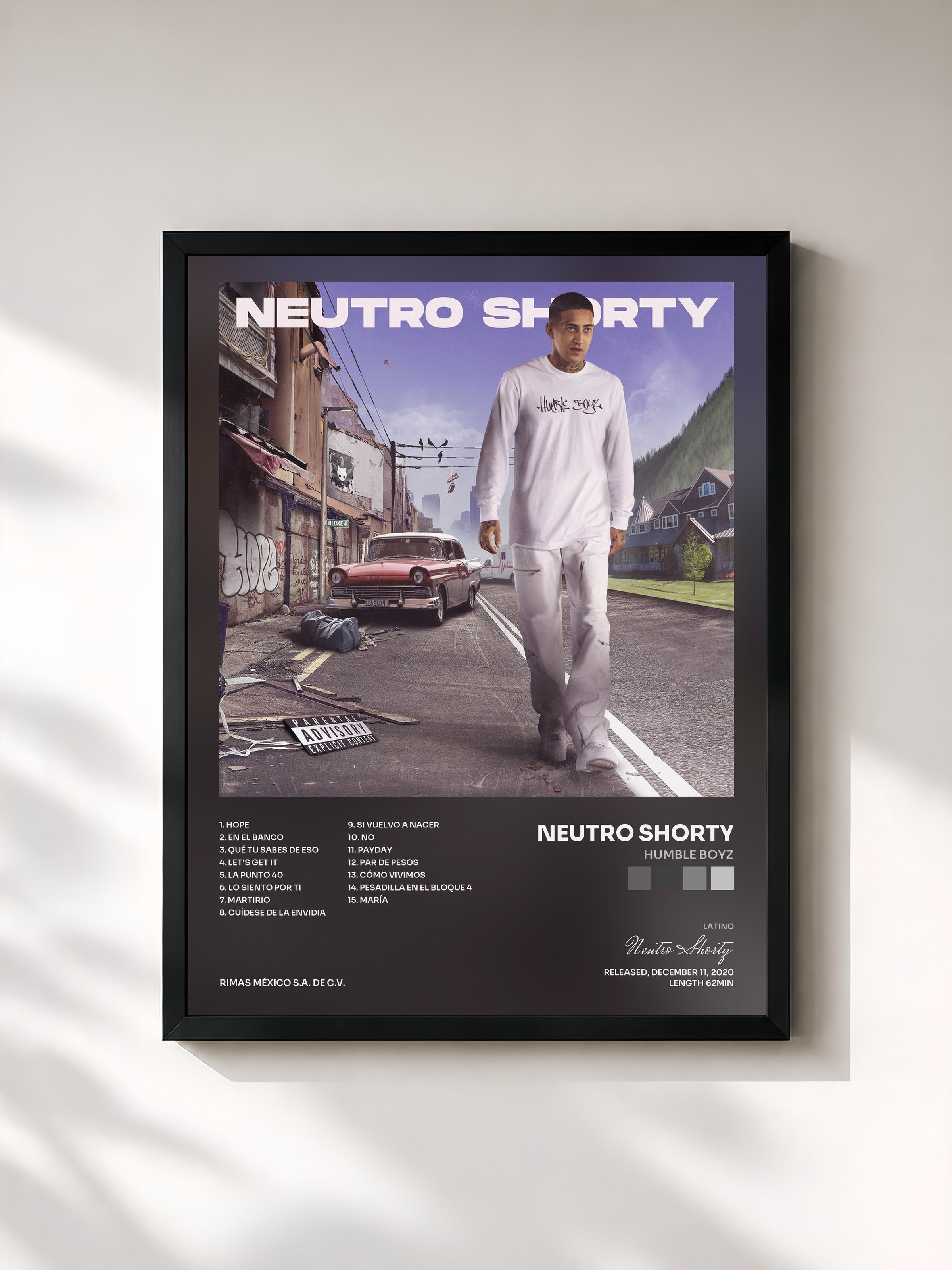 #noir Tableau de l'album Humble Boyz de Neutro Shorty, cadre noir, imprimé et encadré en France