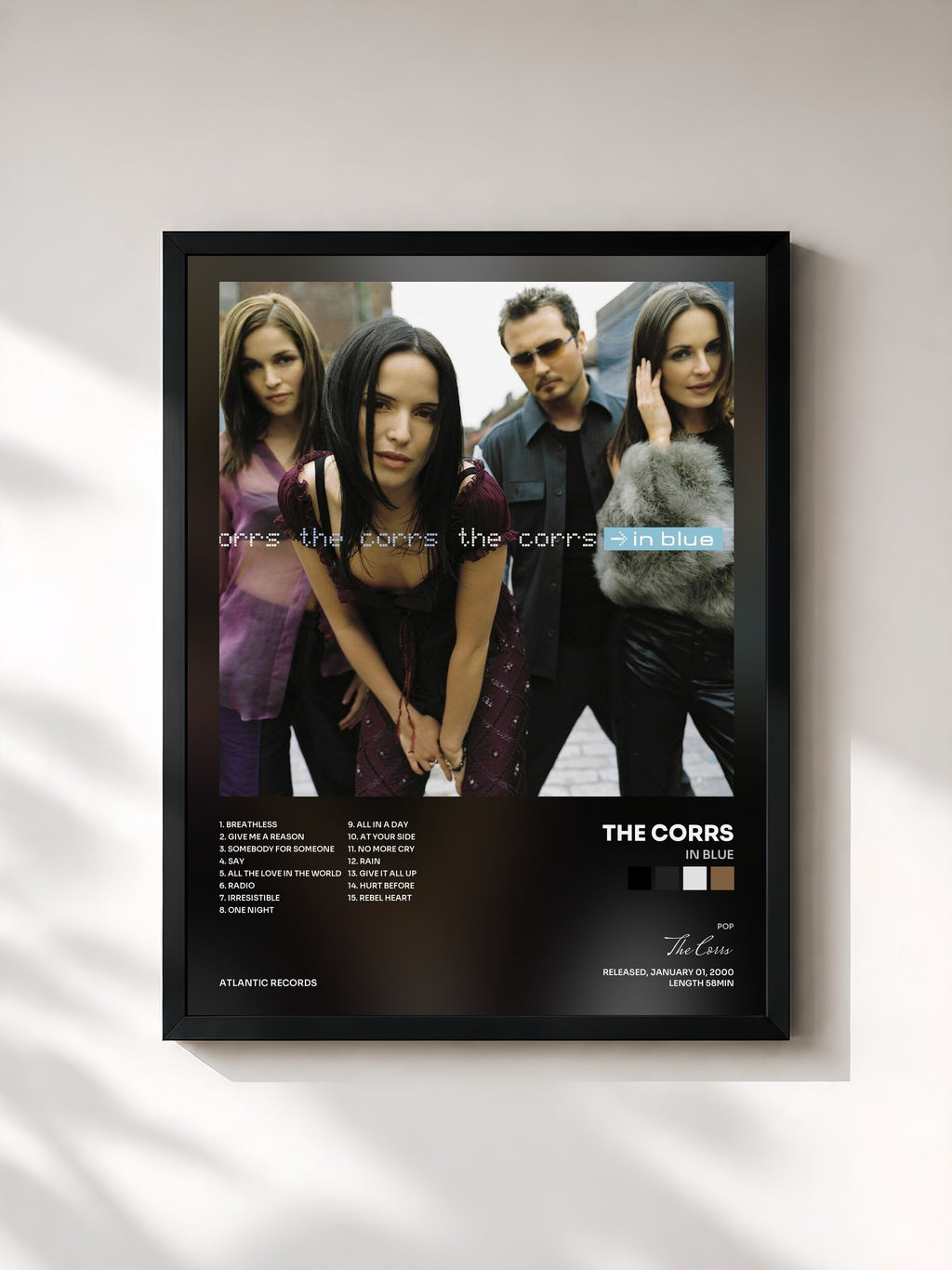 #noir Tableau de l'album In Blue de The Corrs, cadre noir, imprimé et encadré en France