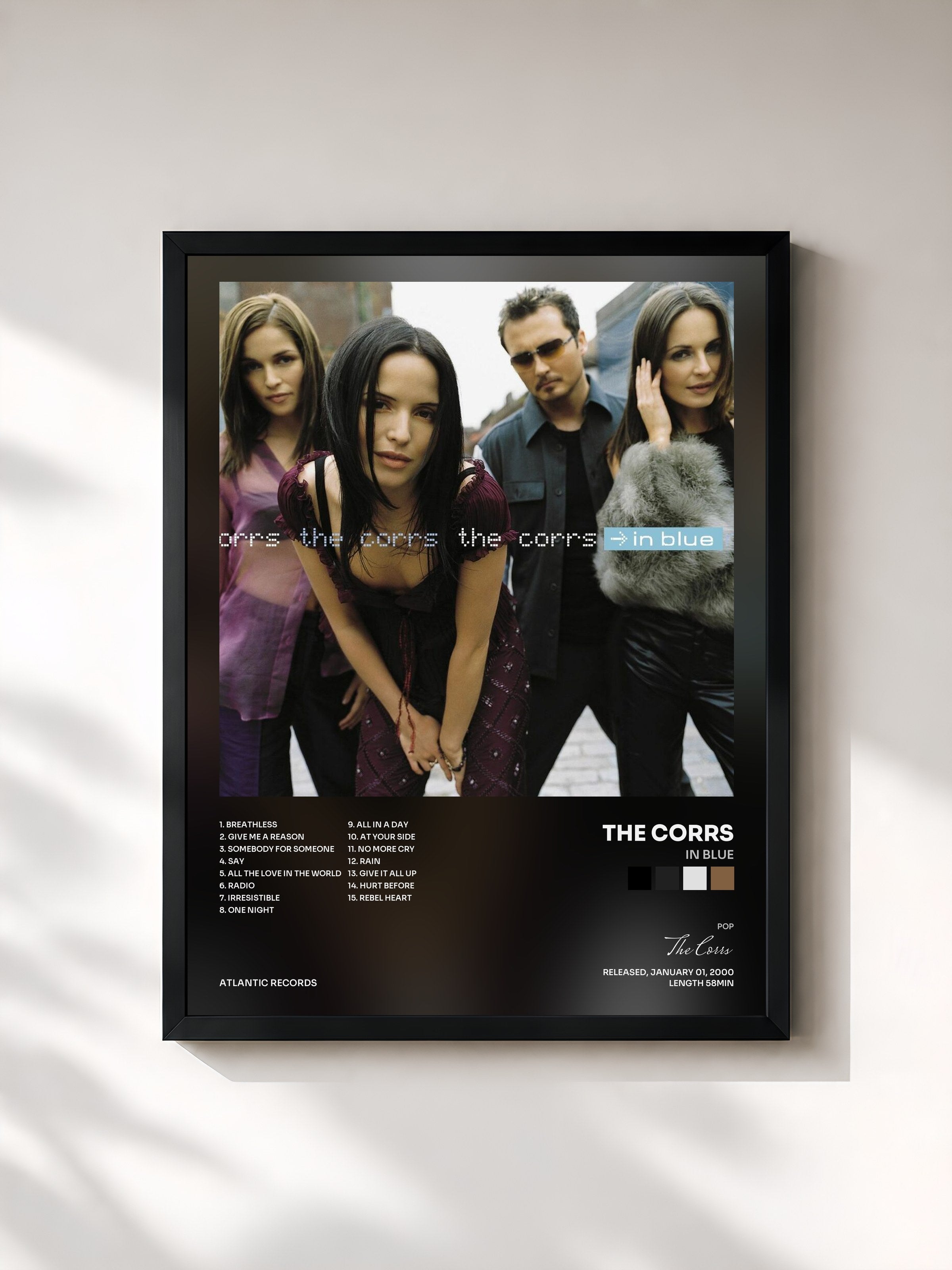 #noir Tableau de l'album In Blue de The Corrs, cadre noir, imprimé et encadré en France