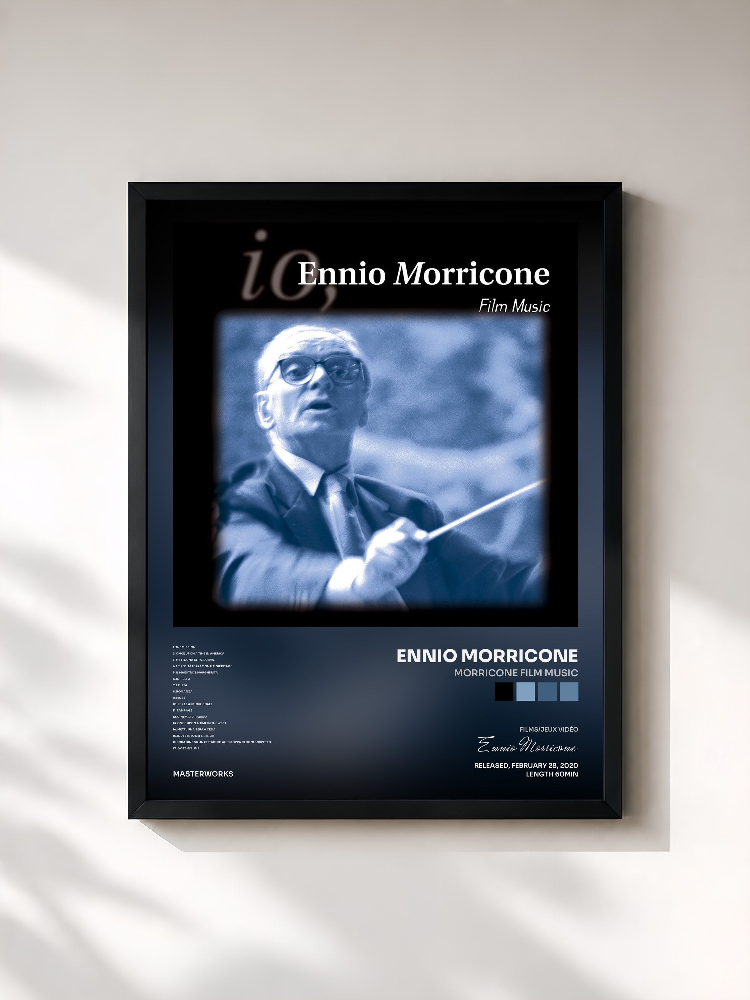 #noir Tableau de l'album Morricone Film Music de Ennio Morricone, cadre noir, imprimé et encadré en France