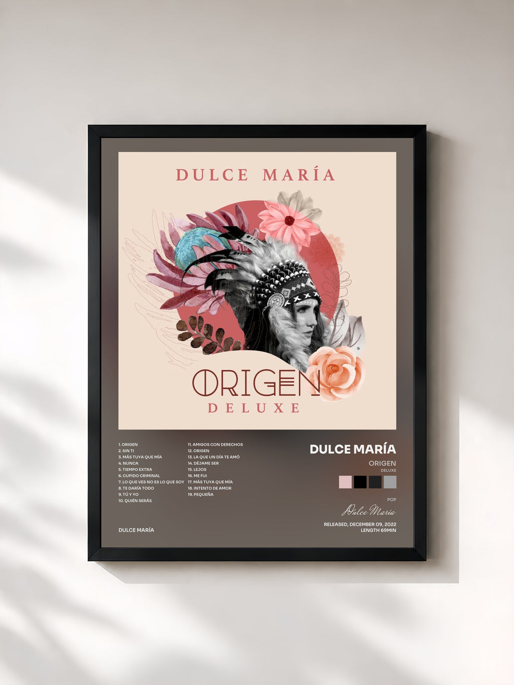 #noir Tableau de l'album Origen (Deluxe) de Dulce María, cadre noir, imprimé et encadré en France