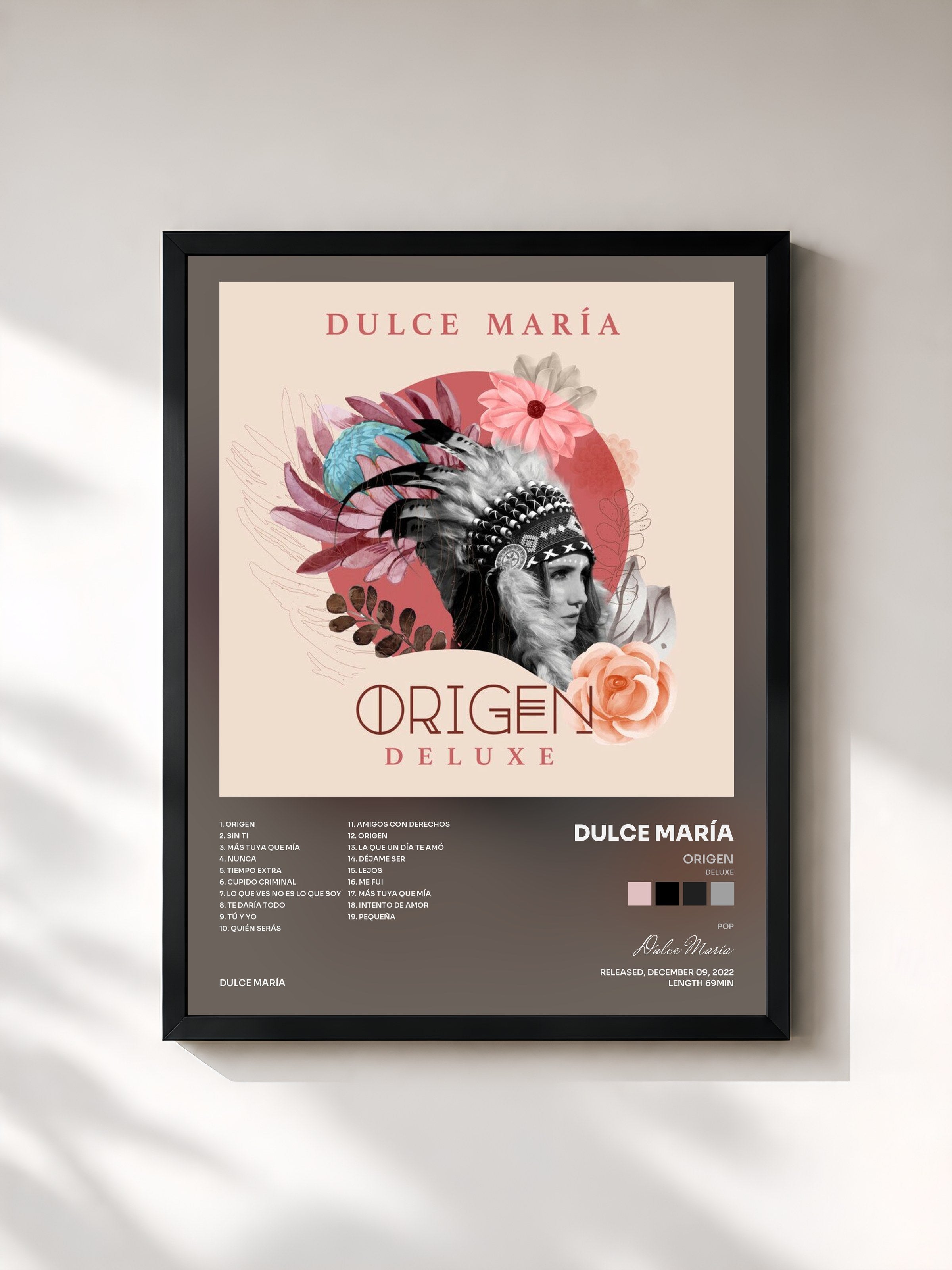 #noir Tableau de l'album Origen (Deluxe) de Dulce María, cadre noir, imprimé et encadré en France