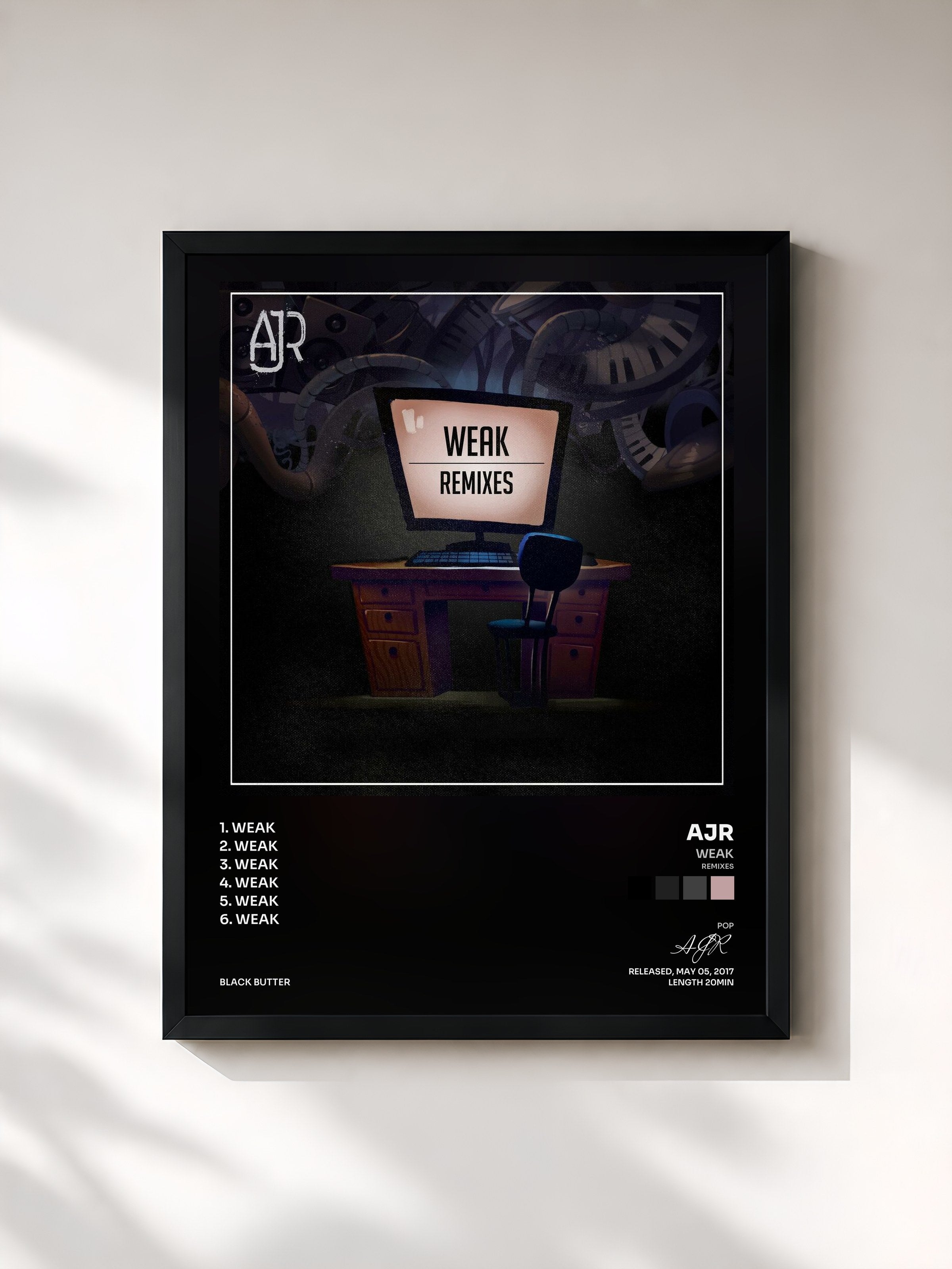#noir Tableau de l'album Weak (Remixes) de AJR, cadre noir, imprimé et encadré en France