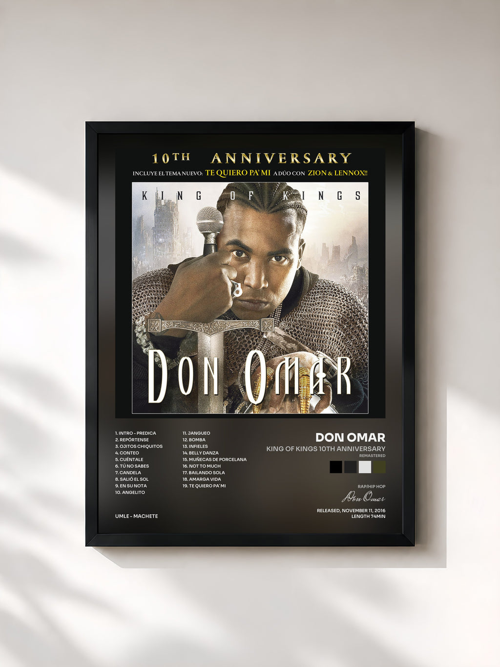 #noir Tableau de l'album King Of Kings 10th Anniversary (Remastered) de Don Omar, cadre noir, imprimé et encadré en France