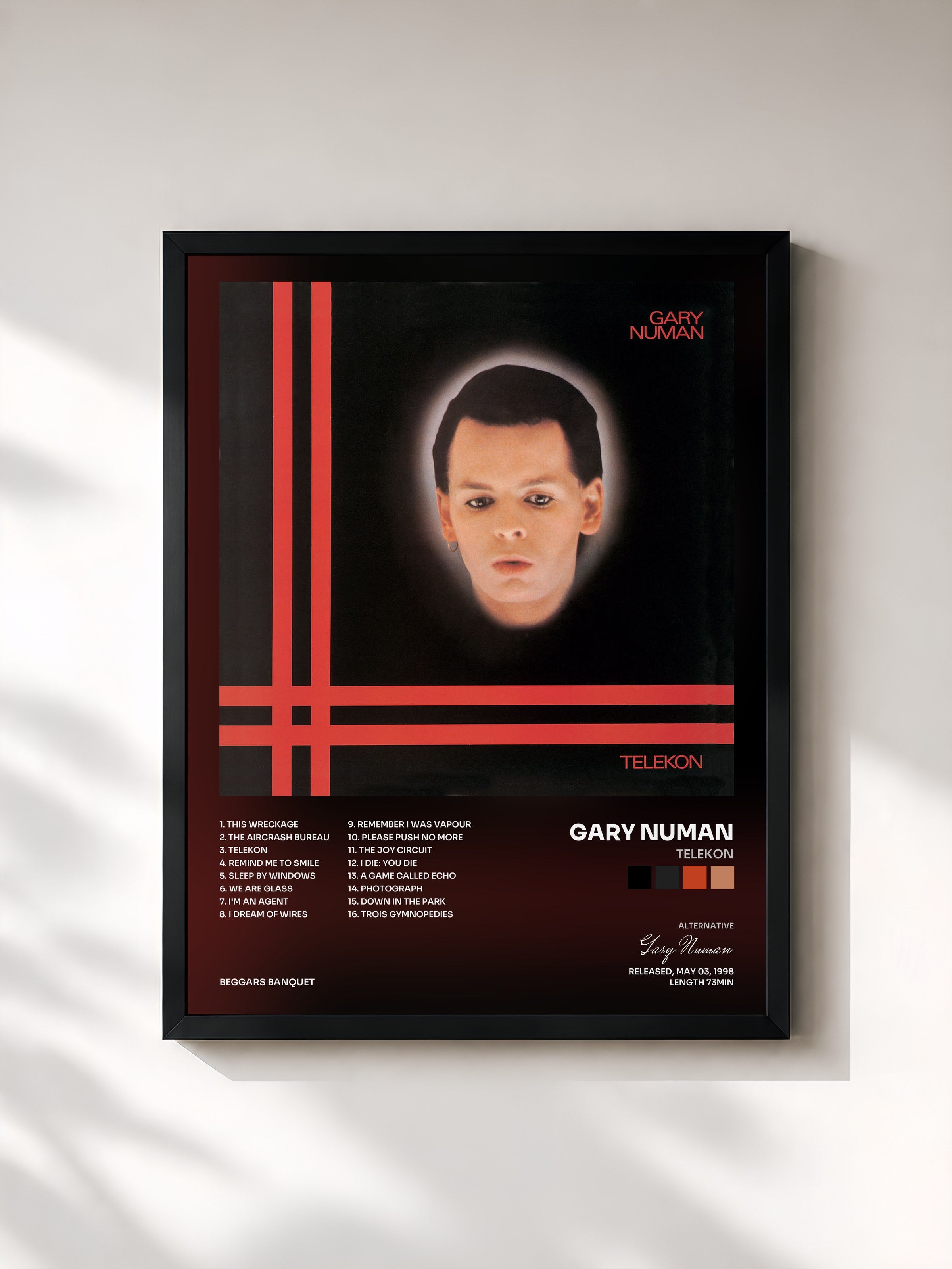 #noir Tableau de l'album Telekon de Gary Numan, cadre noir, imprimé et encadré en France