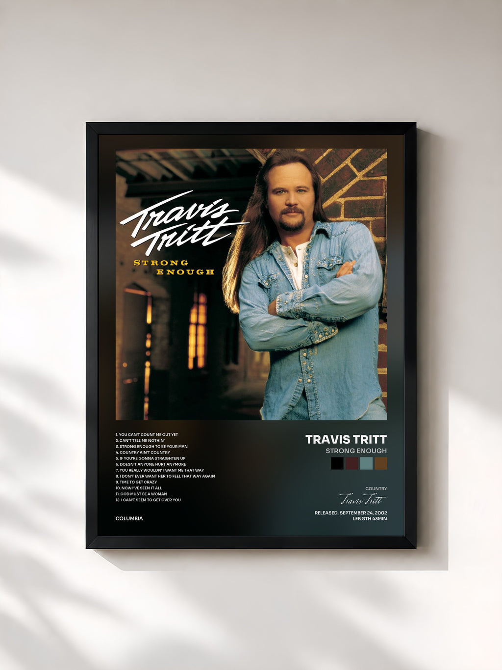 #noir Tableau de l'album Strong Enough de Travis Tritt, cadre noir, imprimé et encadré en France