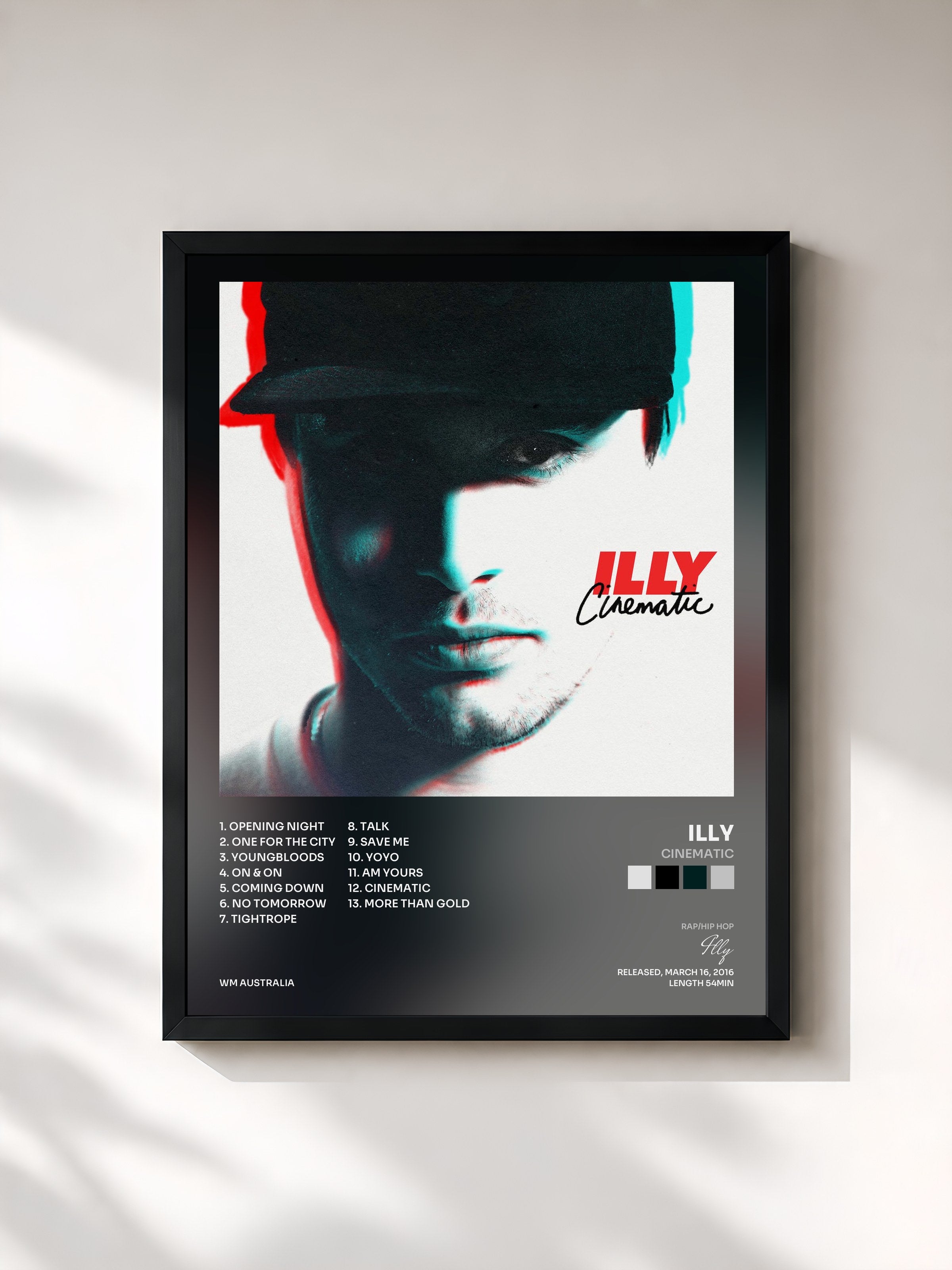 #noir Tableau de l'album Cinematic de Illy, cadre noir, imprimé et encadré en France