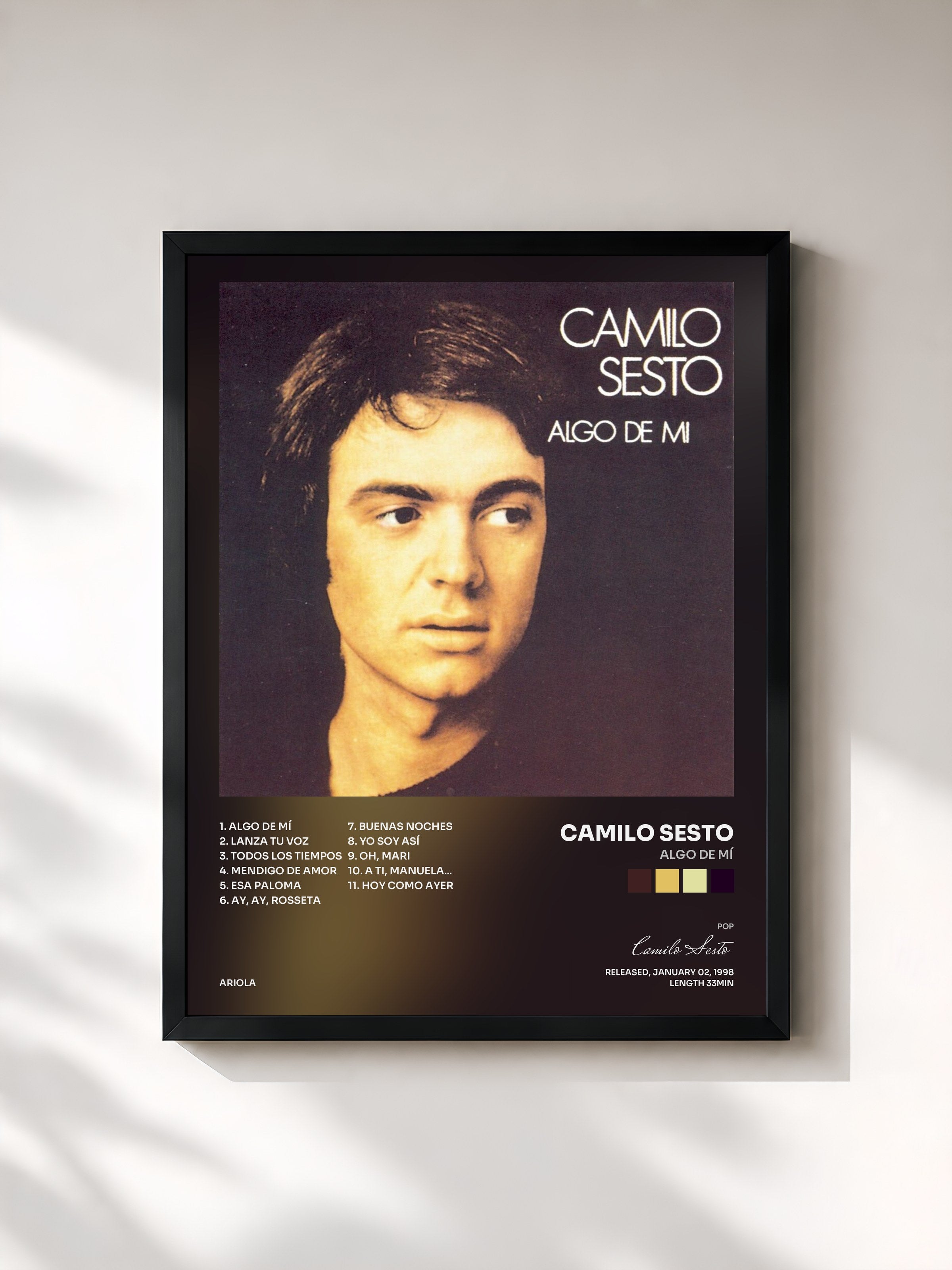 #noir Tableau de l'album Algo de Mí de Camilo Sesto, cadre noir, imprimé et encadré en France