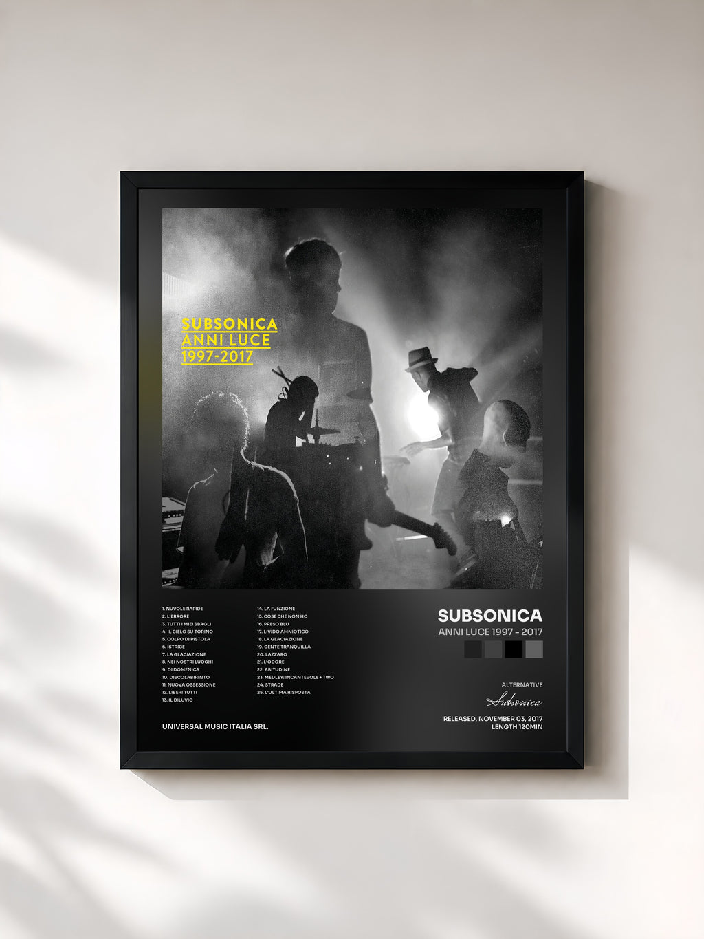 #noir Tableau de l'album Anni Luce 1997 - 2017 de Subsonica, cadre noir, imprimé et encadré en France