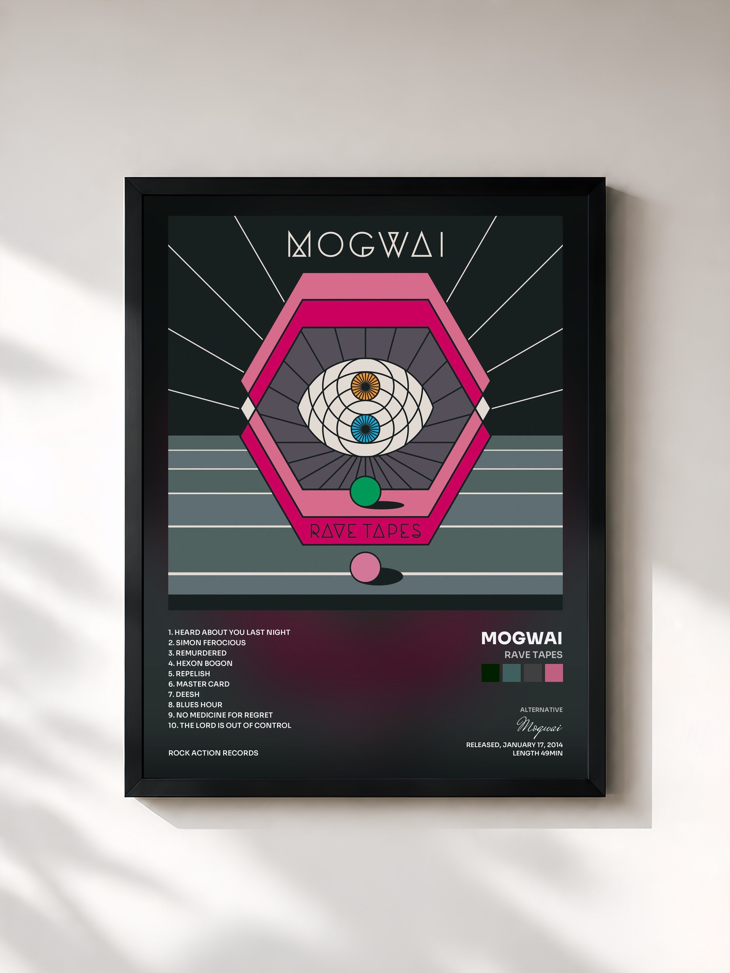 #noir Tableau de l'album Rave Tapes de Mogwai, cadre noir, imprimé et encadré en France