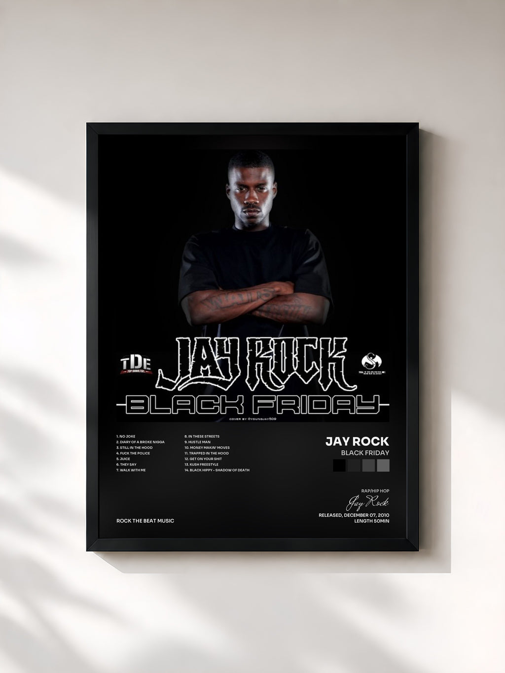 #noir Tableau de l'album Black Friday de Jay Rock, cadre noir, imprimé et encadré en France