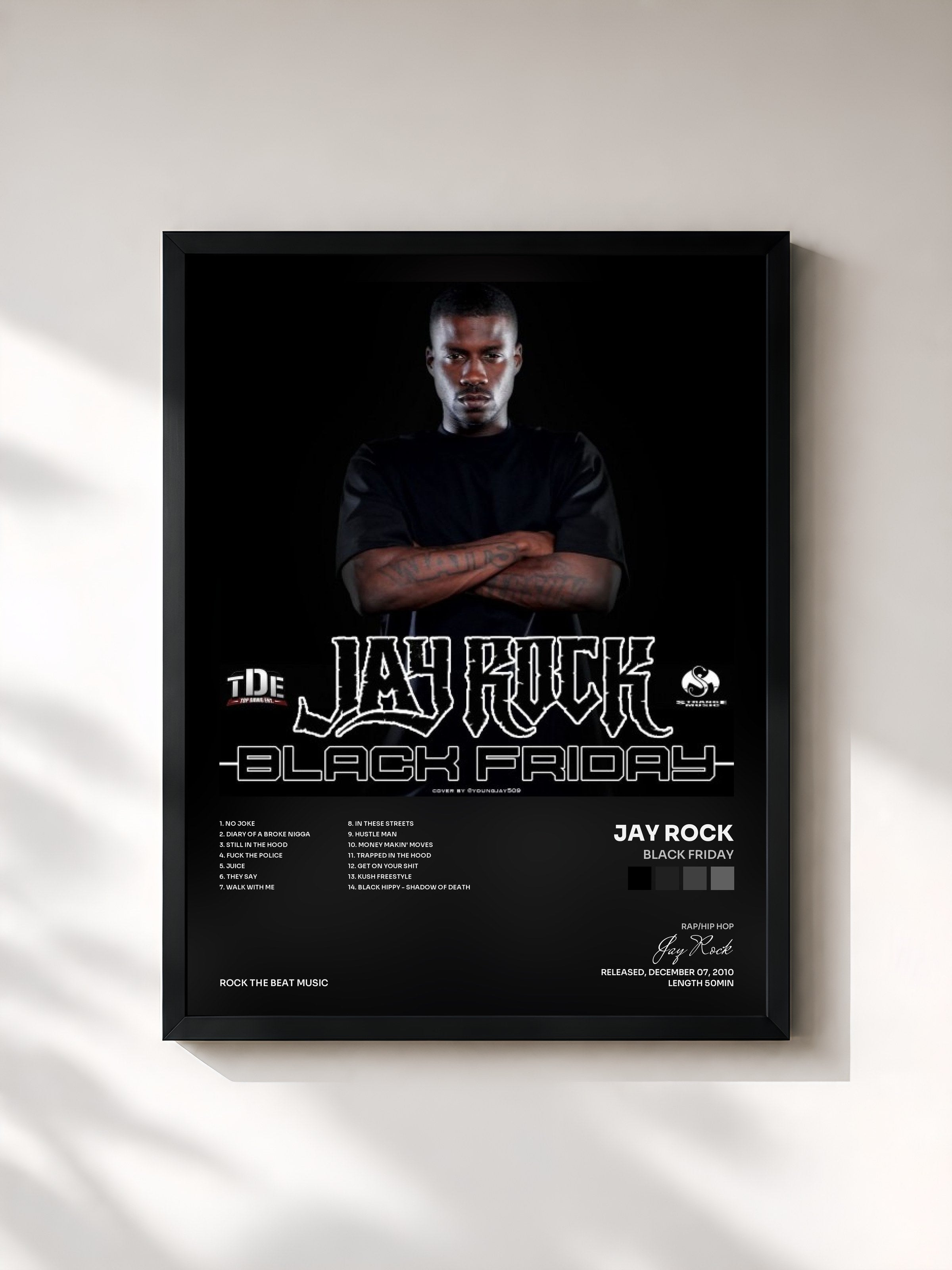 #noir Tableau de l'album Black Friday de Jay Rock, cadre noir, imprimé et encadré en France