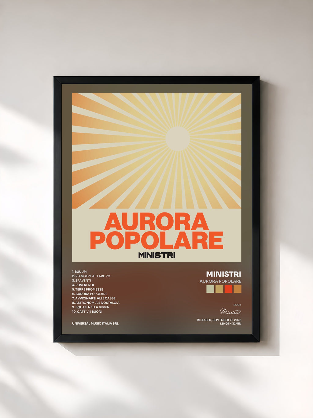 #noir Tableau de l'album Aurora Popolare de Ministri, cadre noir, imprimé et encadré en France