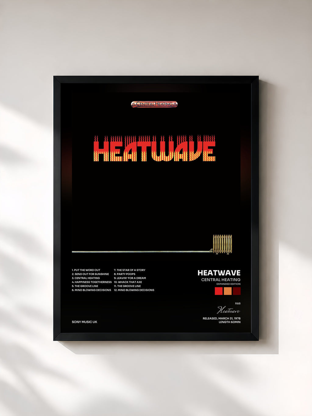 #noir Tableau de l'album Central Heating (Expanded Edition) de Heatwave, cadre noir, imprimé et encadré en France