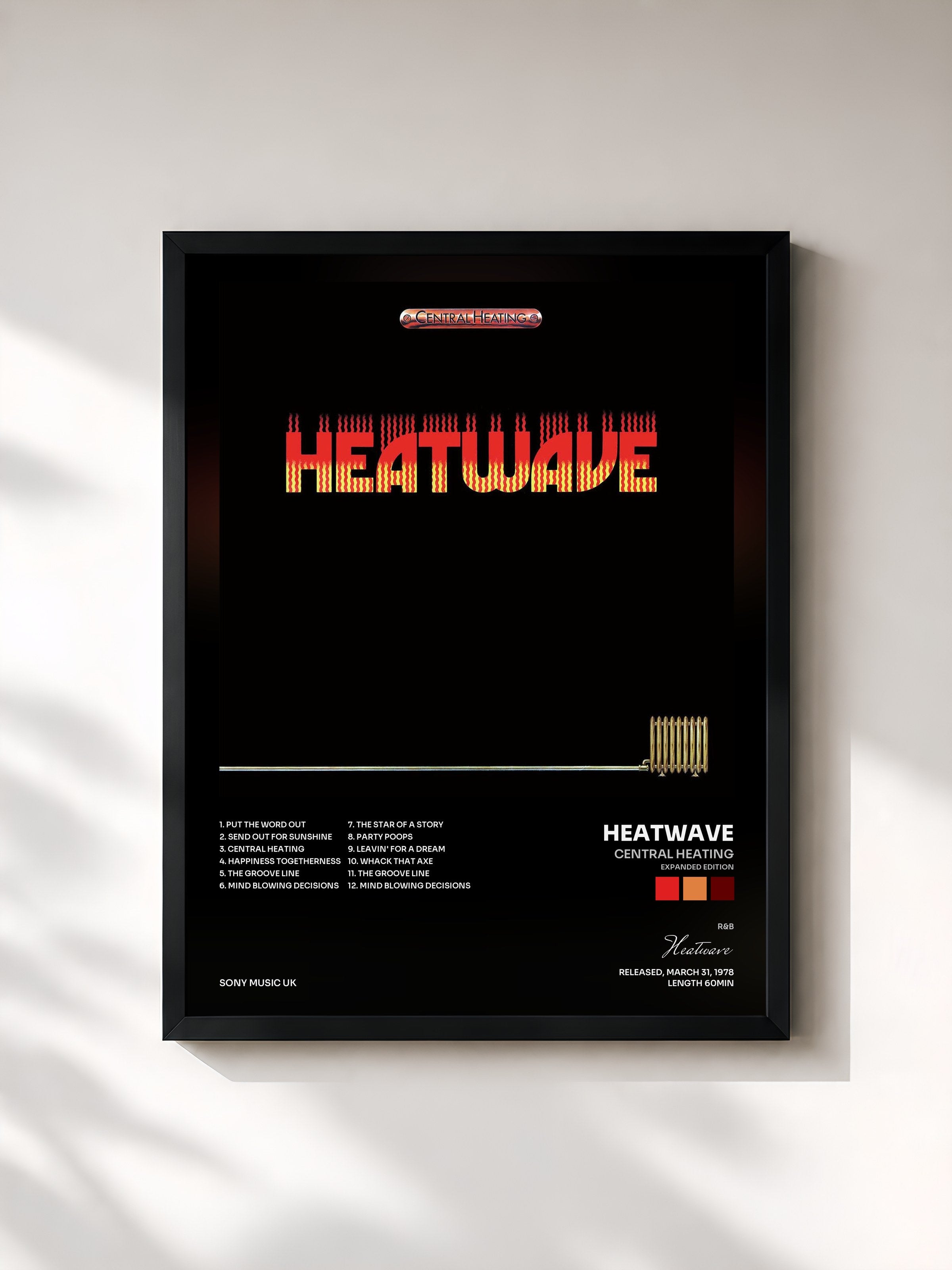 #noir Tableau de l'album Central Heating (Expanded Edition) de Heatwave, cadre noir, imprimé et encadré en France