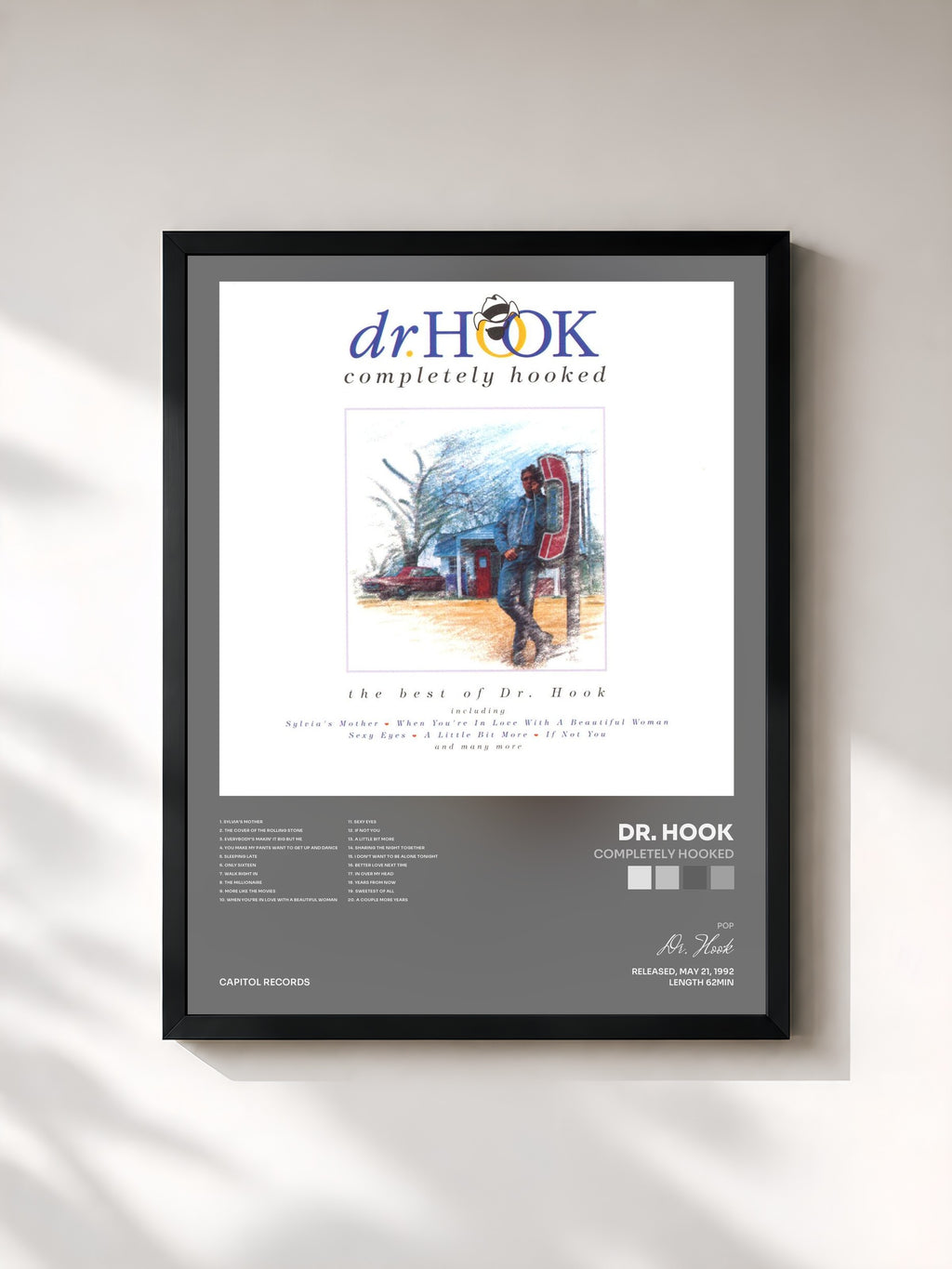 #noir Tableau de l'album Completely Hooked de Dr. Hook, cadre noir, imprimé et encadré en France