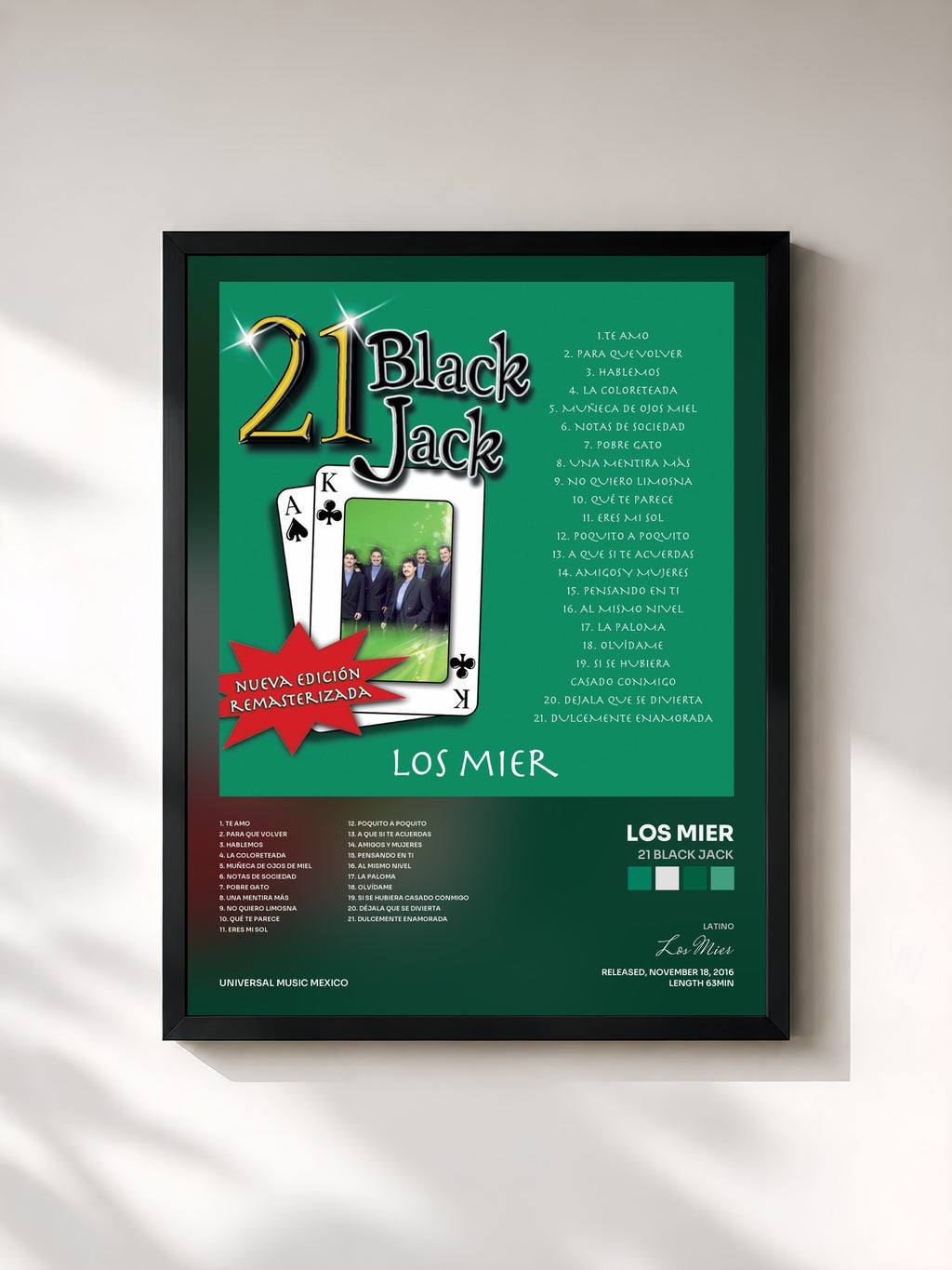 #noir Tableau de l'album 21 Black Jack de Los Mier, cadre noir, imprimé et encadré en France