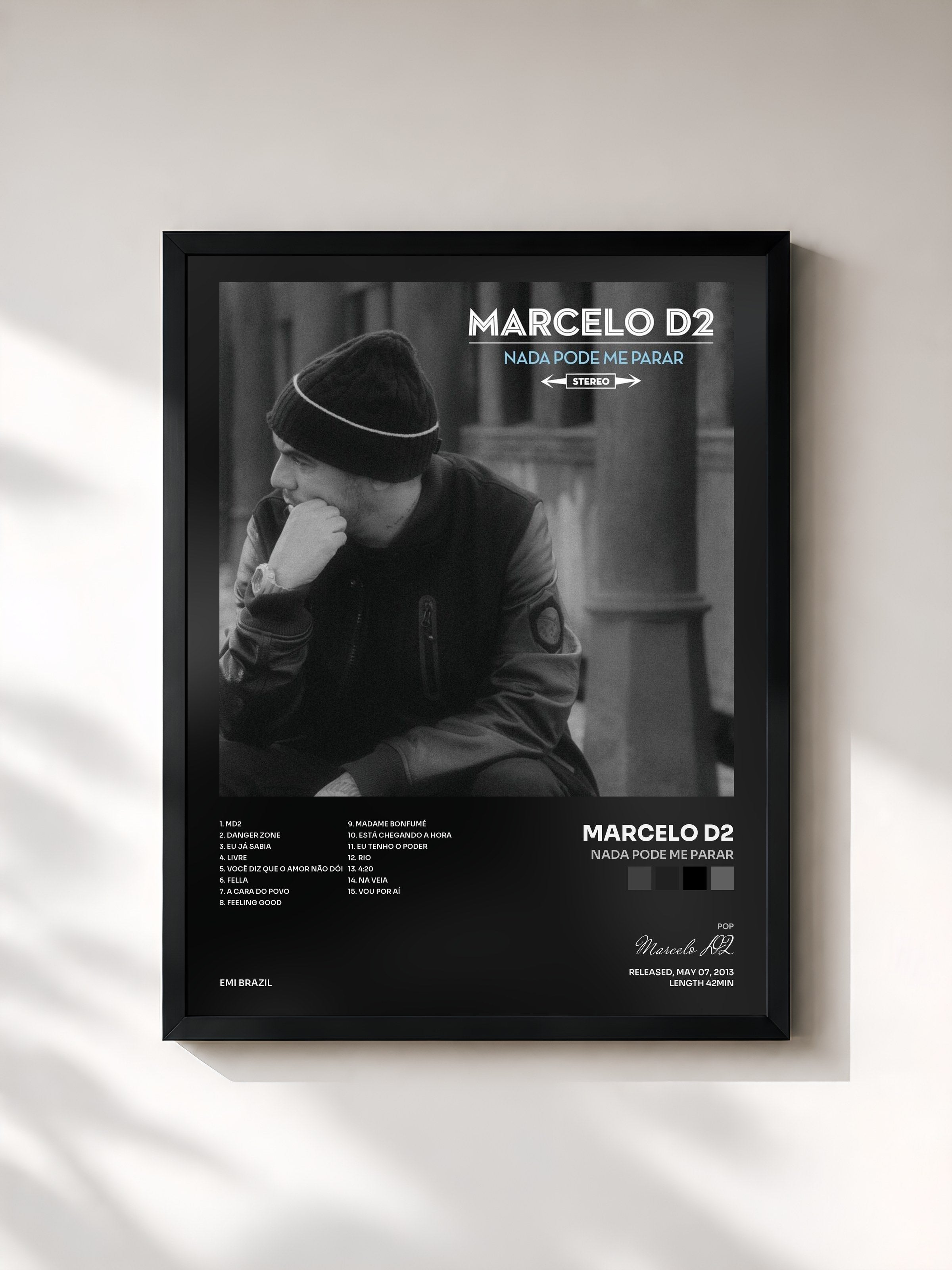 #noir Tableau de l'album Nada Pode Me Parar de Marcelo D2, cadre noir, imprimé et encadré en France