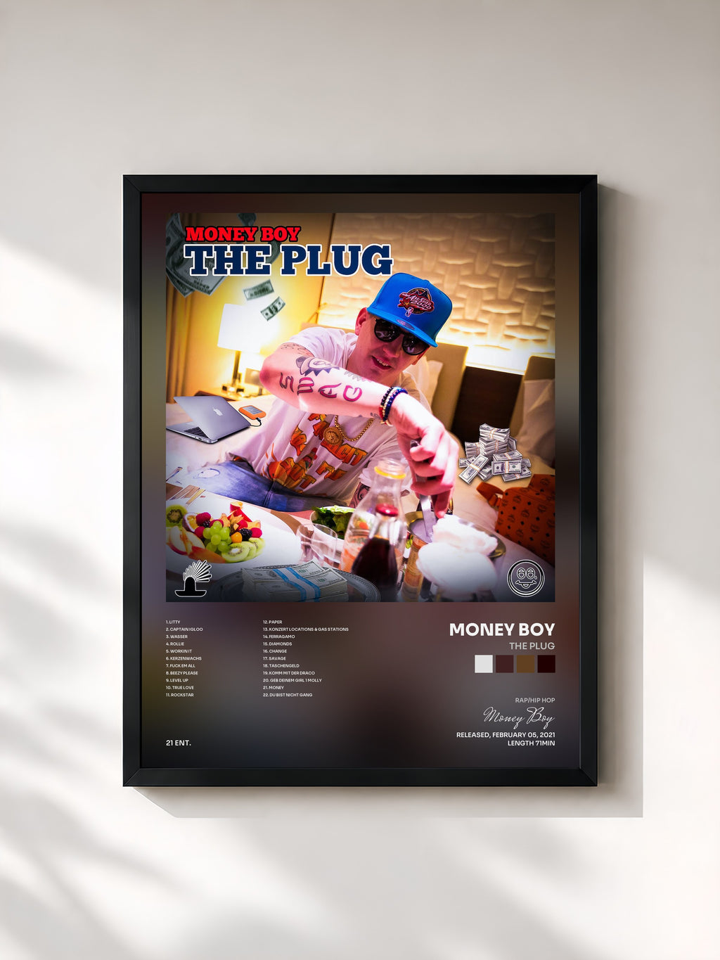 #noir Tableau de l'album The Plug de Money Boy, cadre noir, imprimé et encadré en France