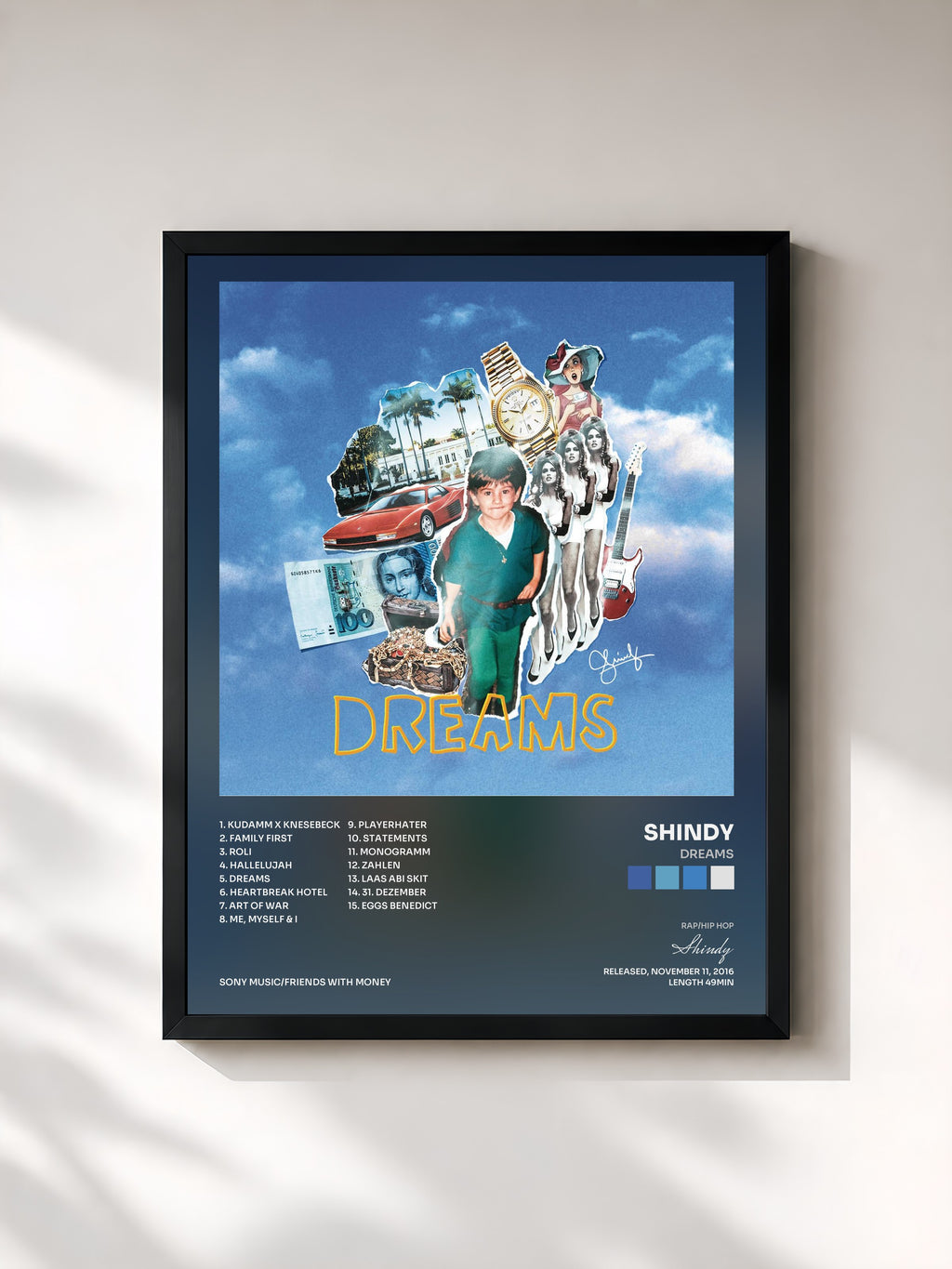 #noir Tableau de l'album DREAMS de Shindy, cadre noir, imprimé et encadré en France