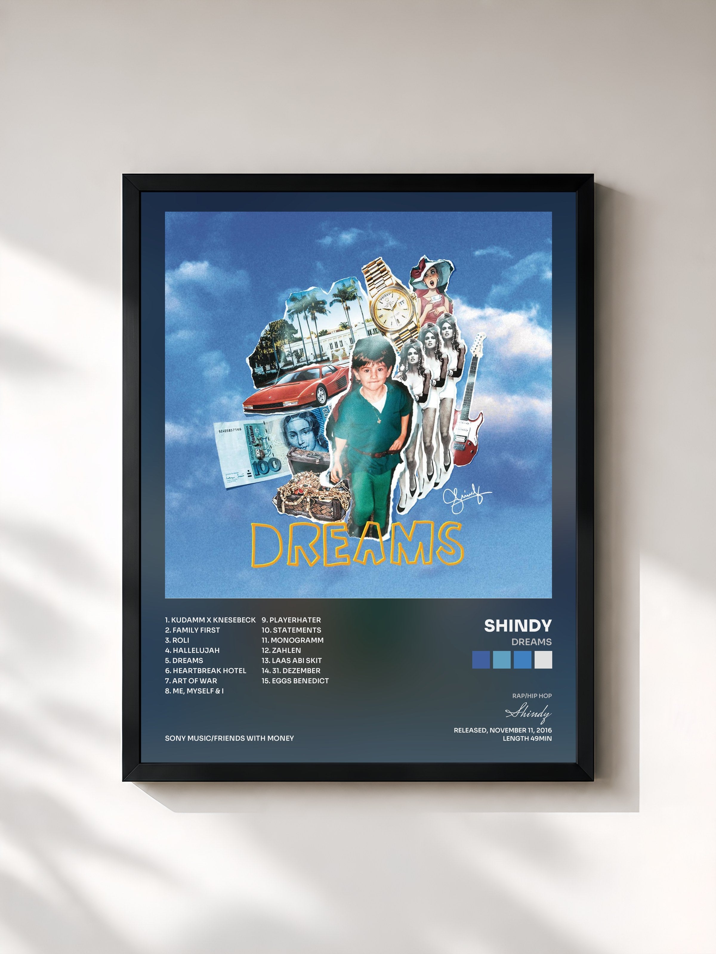 #noir Tableau de l'album DREAMS de Shindy, cadre noir, imprimé et encadré en France