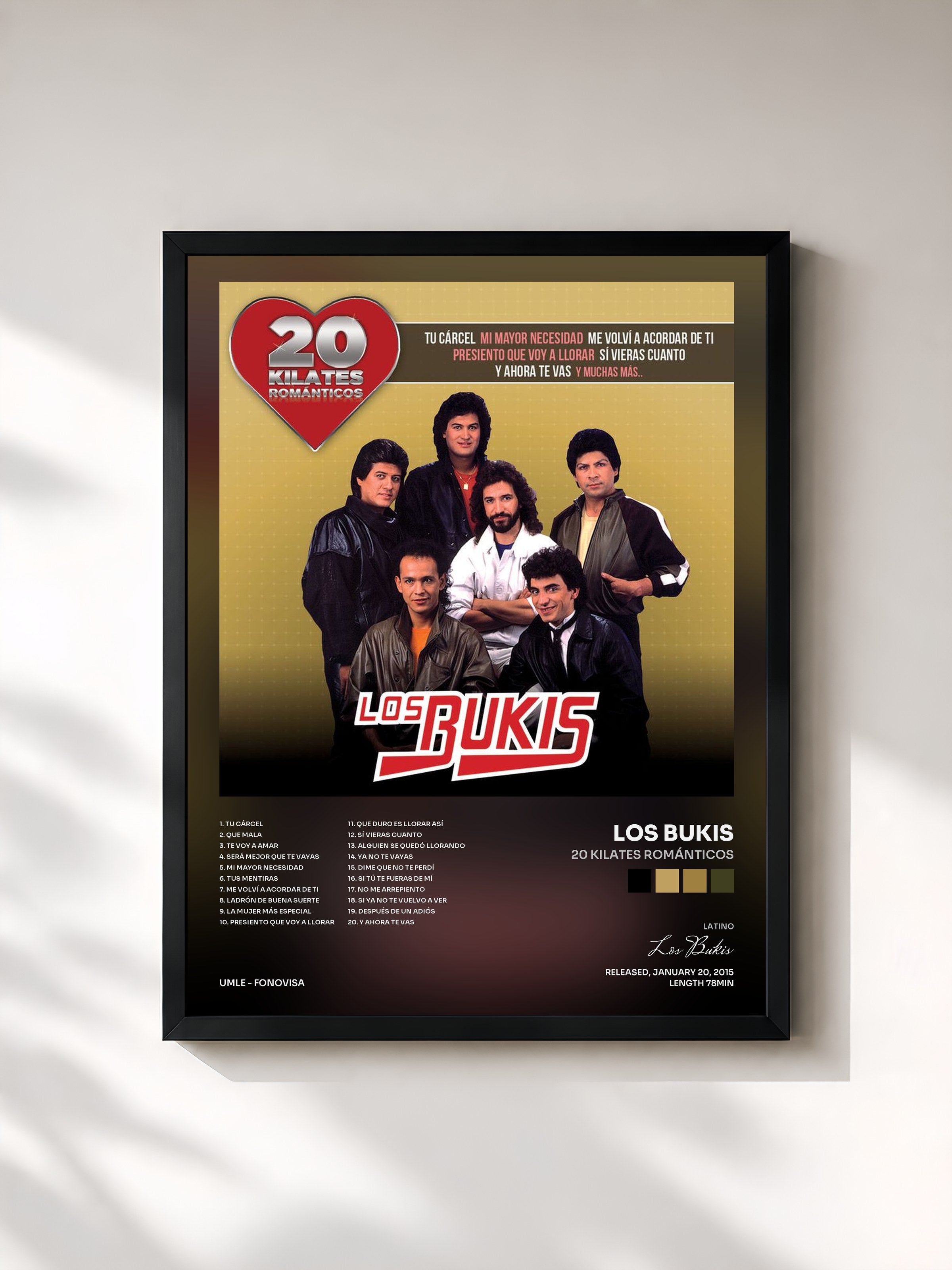 #noir Tableau de l'album 20 Kilates Románticos de Los Bukis, cadre noir, imprimé et encadré en France