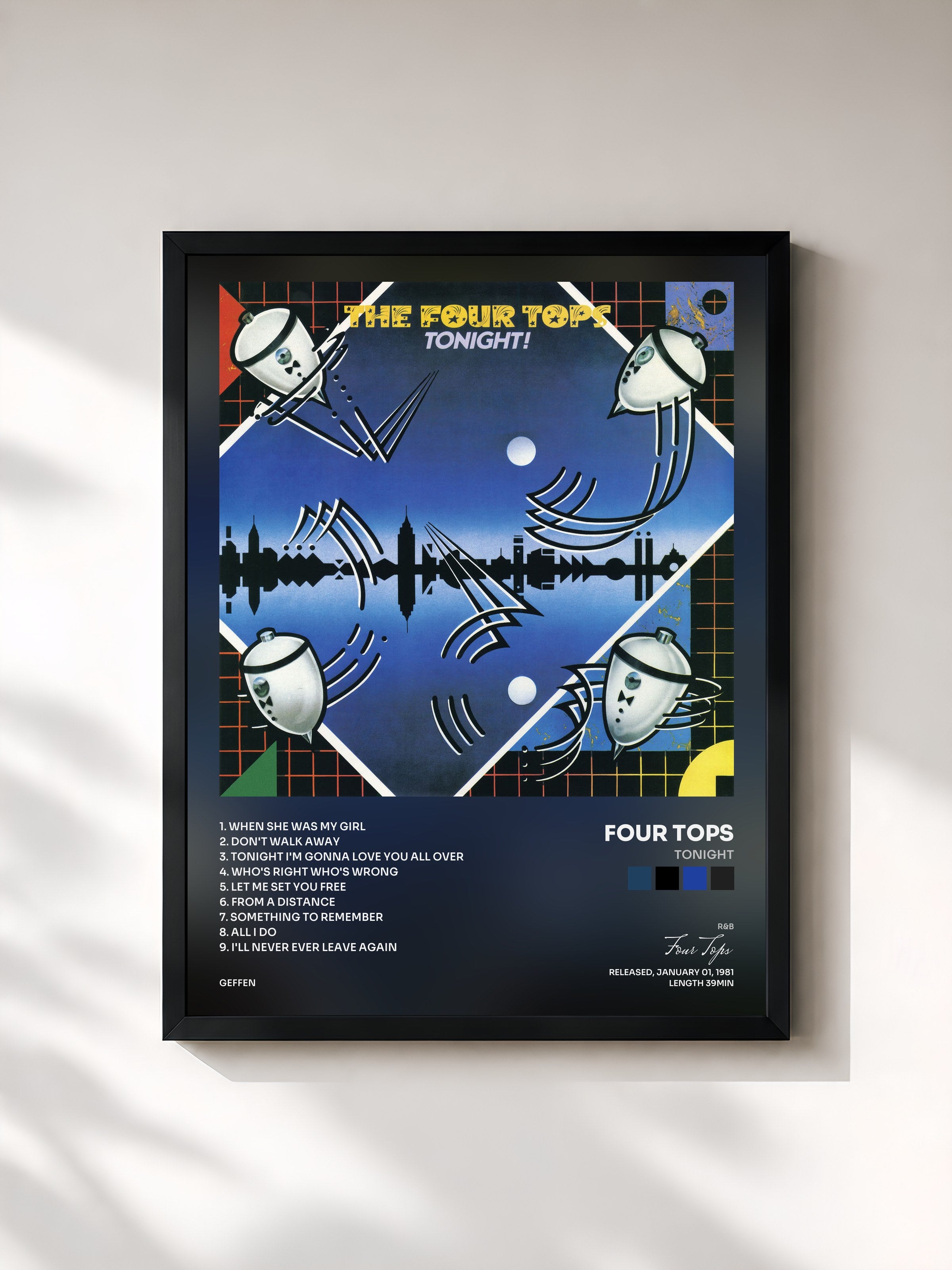 #noir Tableau de l'album Tonight de Four Tops, cadre noir, imprimé et encadré en France