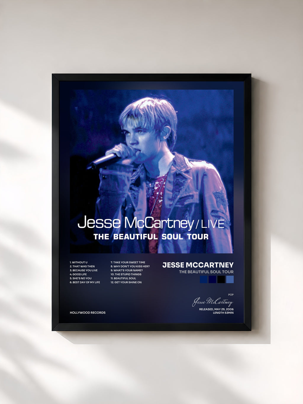 #noir Tableau de l'album The Beautiful Soul Tour de Jesse McCartney, cadre noir, imprimé et encadré en France