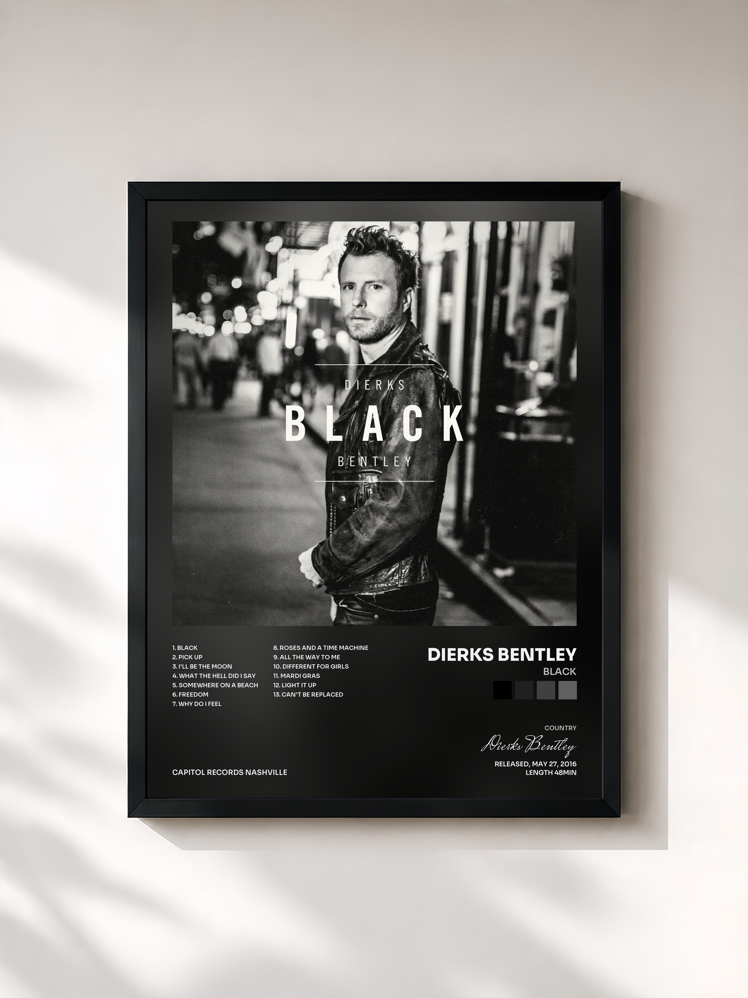 #noir Tableau de l'album Black de Dierks Bentley, cadre noir, imprimé et encadré en France