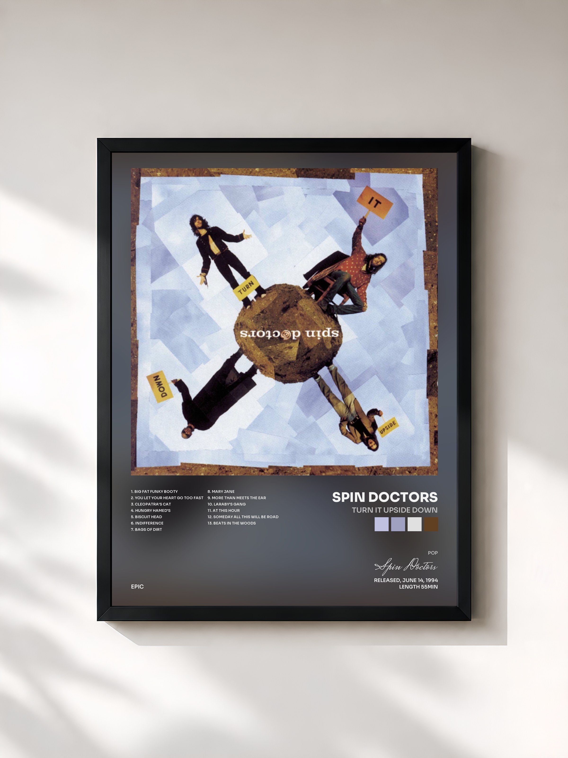 #noir Tableau de l'album Turn It Upside Down de Spin Doctors, cadre noir, imprimé et encadré en France