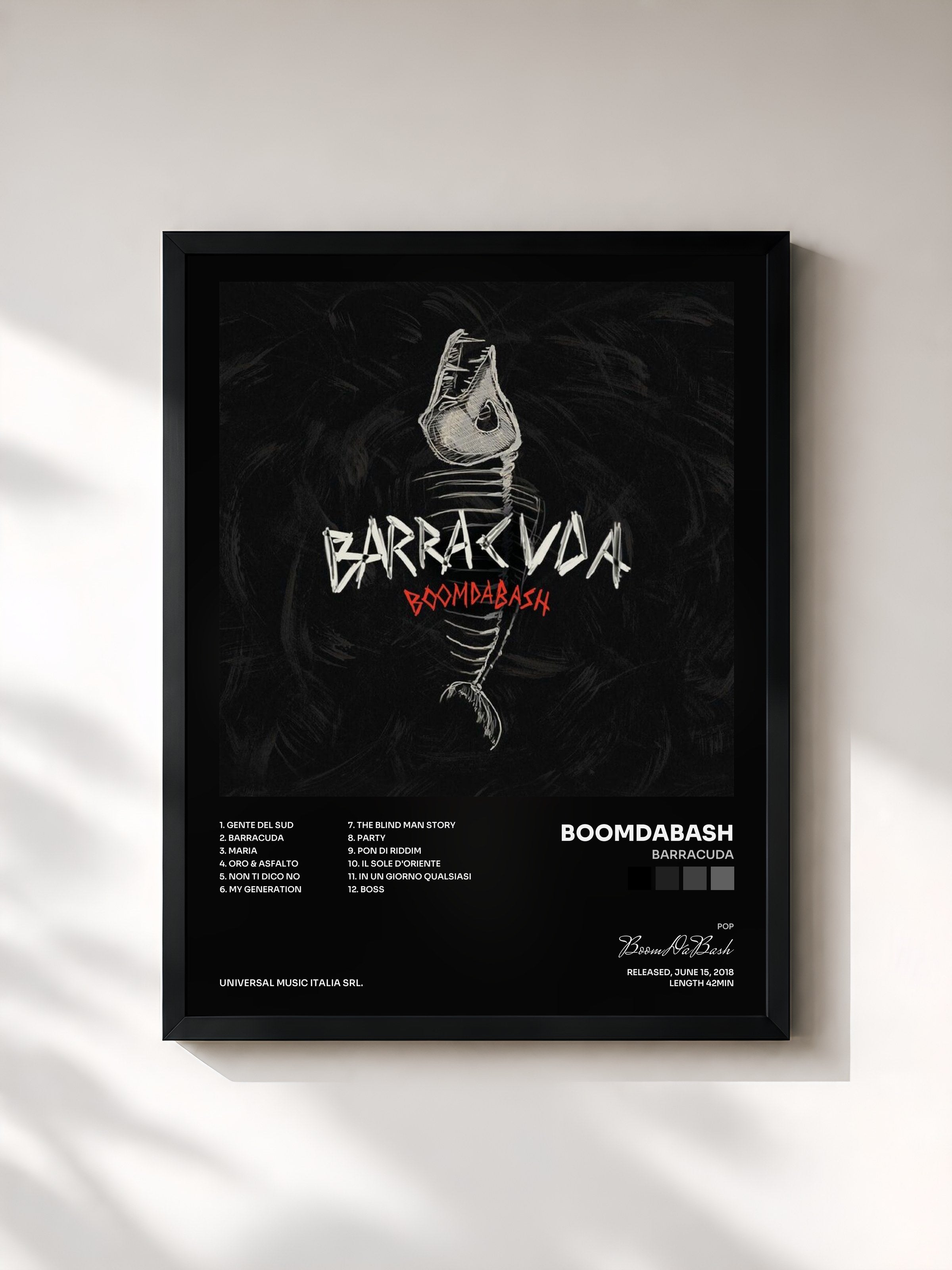 #noir Tableau de l'album Barracuda de BoomDaBash, cadre noir, imprimé et encadré en France