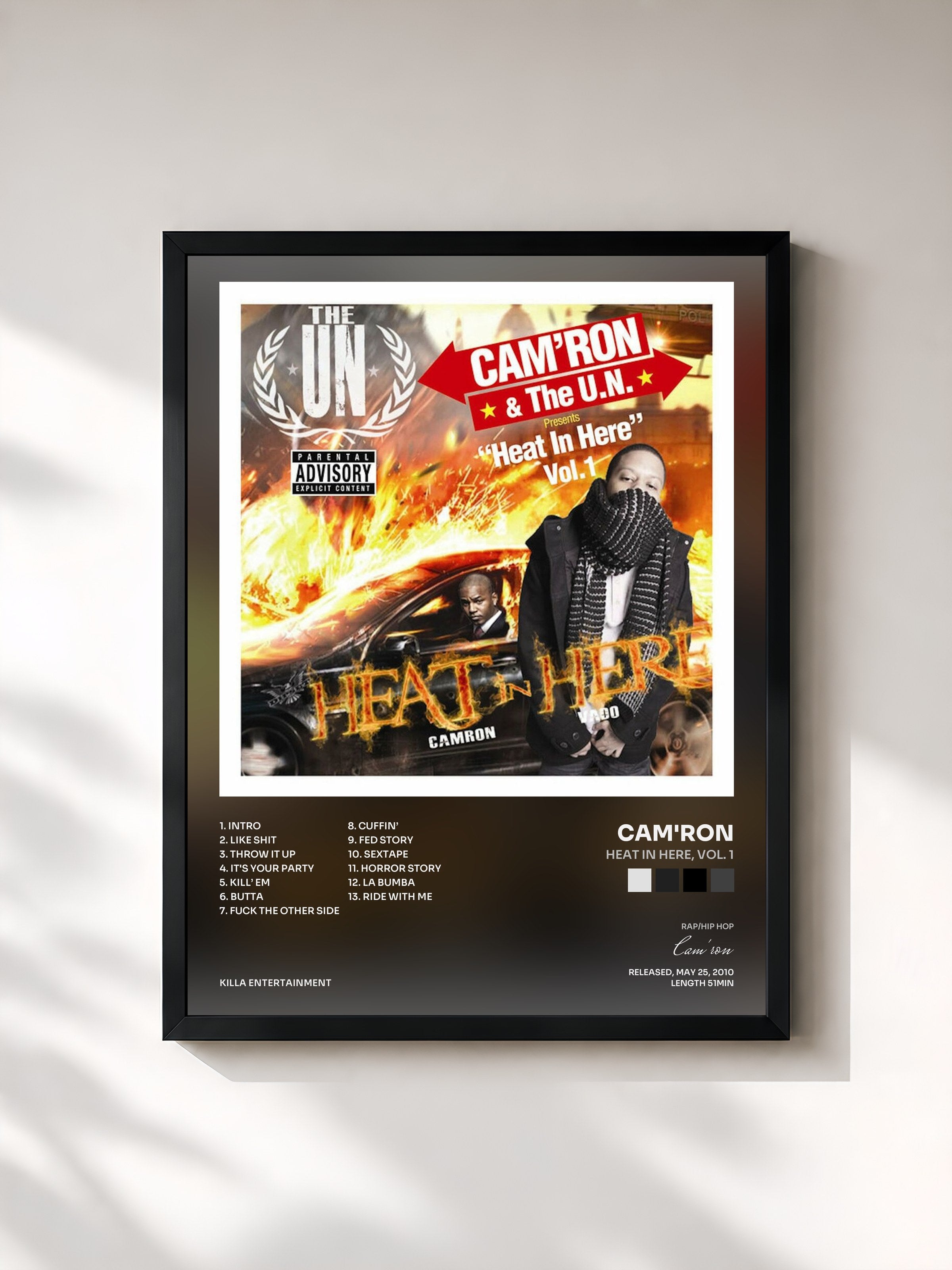 #noir Tableau de l'album Heat in Here, Vol. 1 de Cam'ron, cadre noir, imprimé et encadré en France