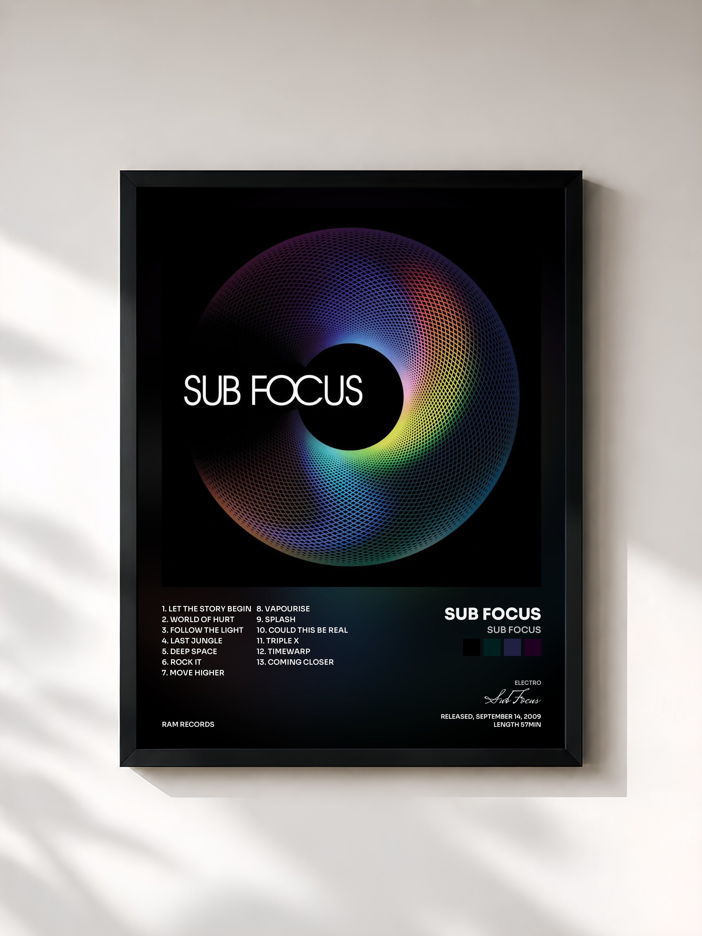 #noir Tableau de l'album Sub Focus de Sub Focus, cadre noir, imprimé et encadré en France