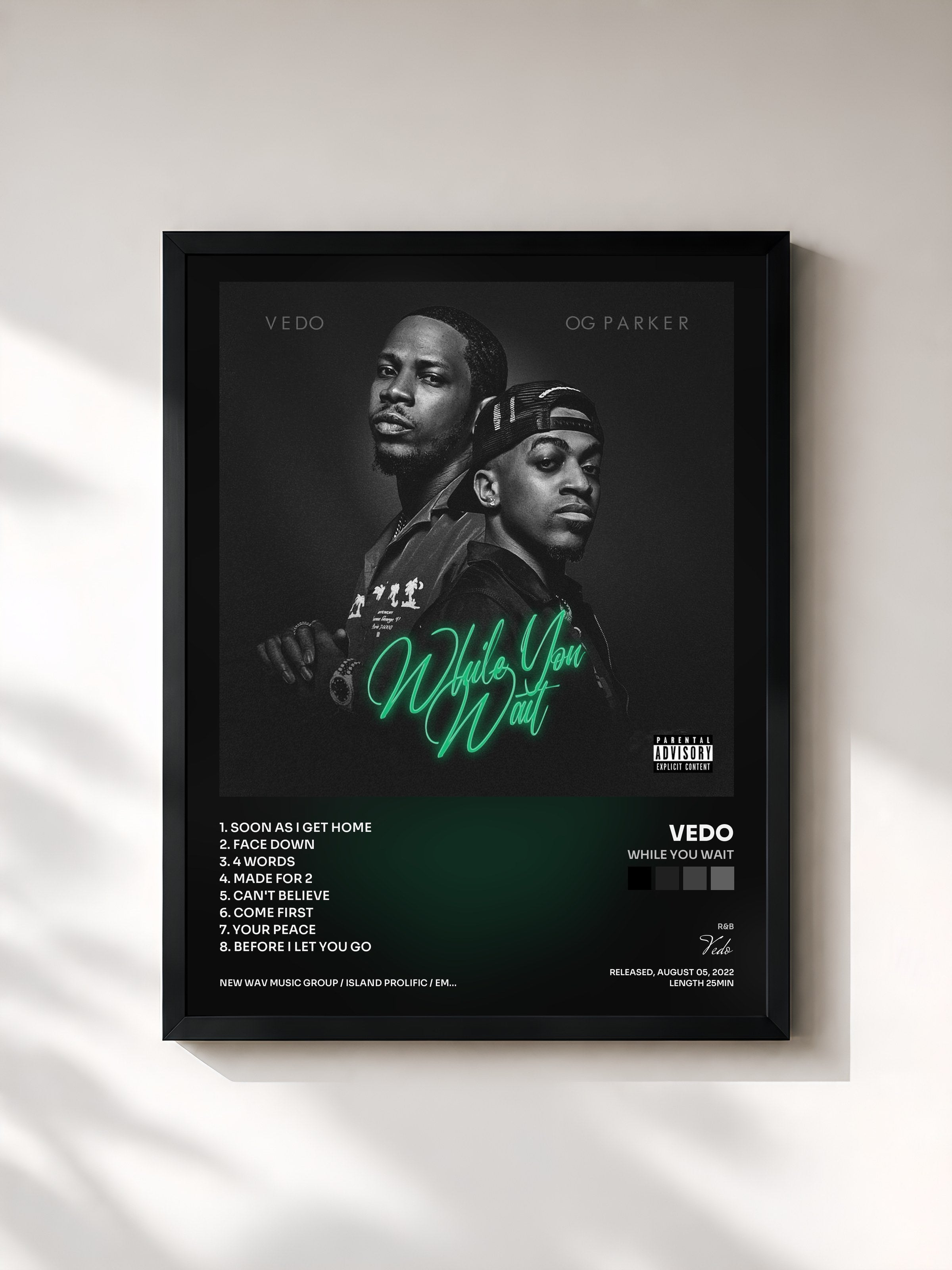#noir Tableau de l'album While You Wait de Vedo, cadre noir, imprimé et encadré en France