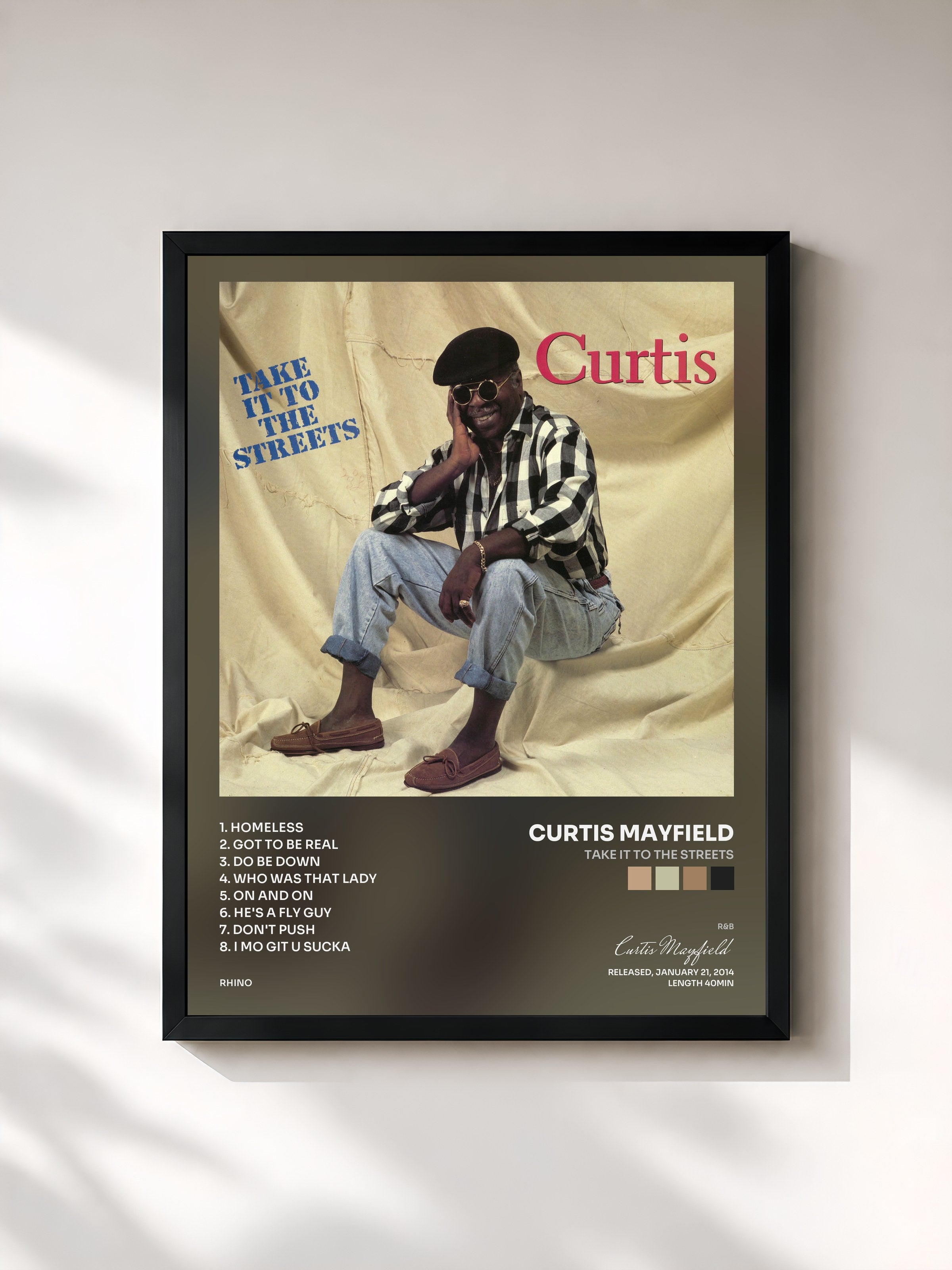 #noir Tableau de l'album Take It to the Streets de Curtis Mayfield, cadre noir, imprimé et encadré en France