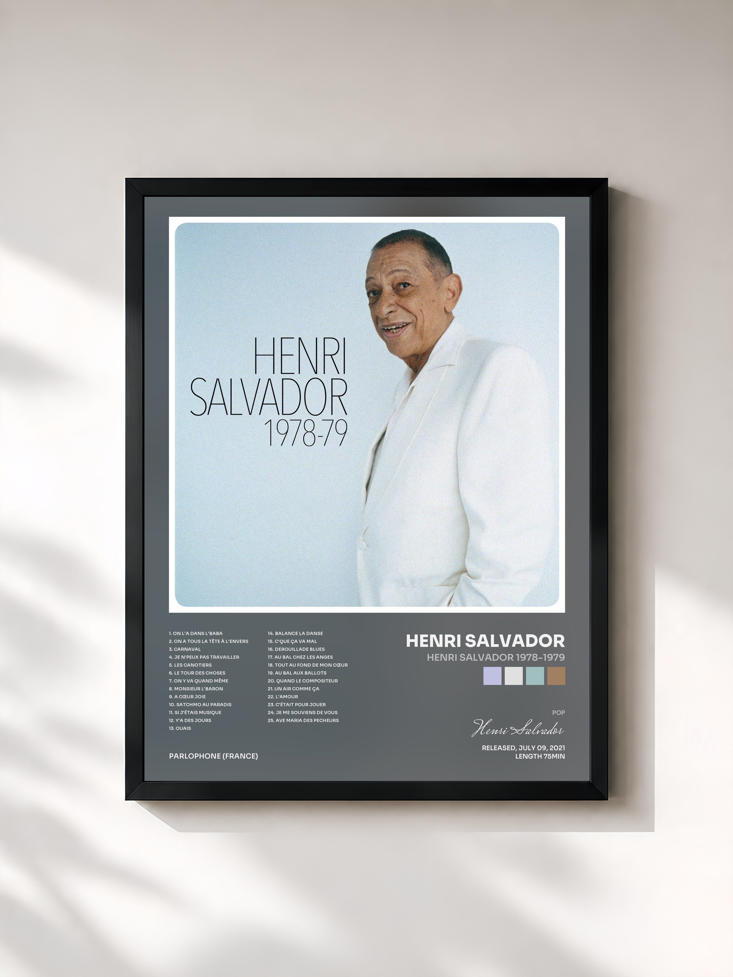 #noir Tableau de l'album Henri Salvador 1978-1979 de Henri Salvador, cadre noir, imprimé et encadré en France
