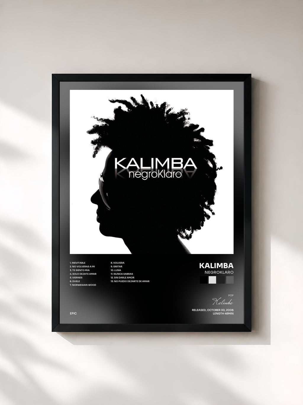 #noir Tableau de l'album Negroklaro de Kalimba, cadre noir, imprimé et encadré en France