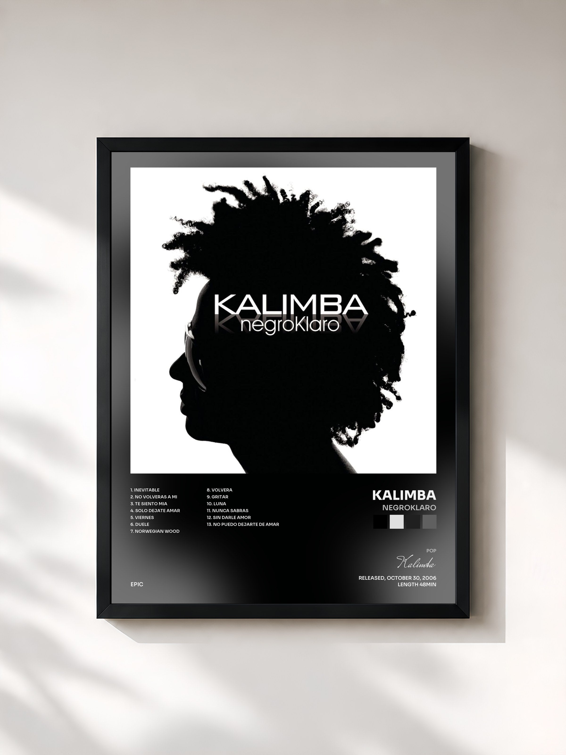 #noir Tableau de l'album Negroklaro de Kalimba, cadre noir, imprimé et encadré en France