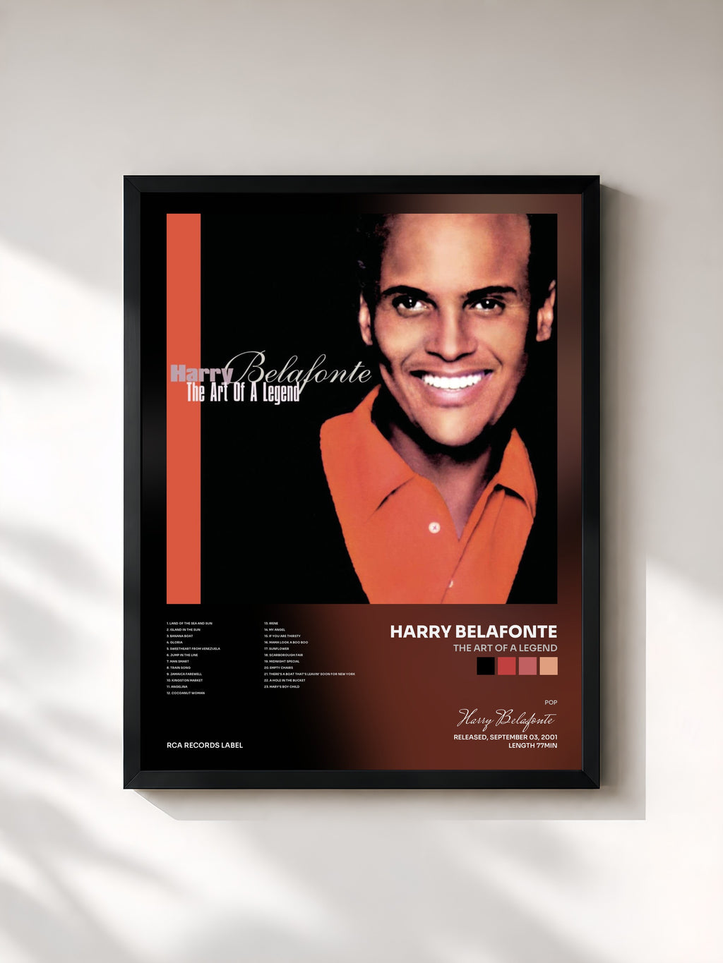 #noir Tableau de l'album The Art Of A Legend de Harry Belafonte, cadre noir, imprimé et encadré en France