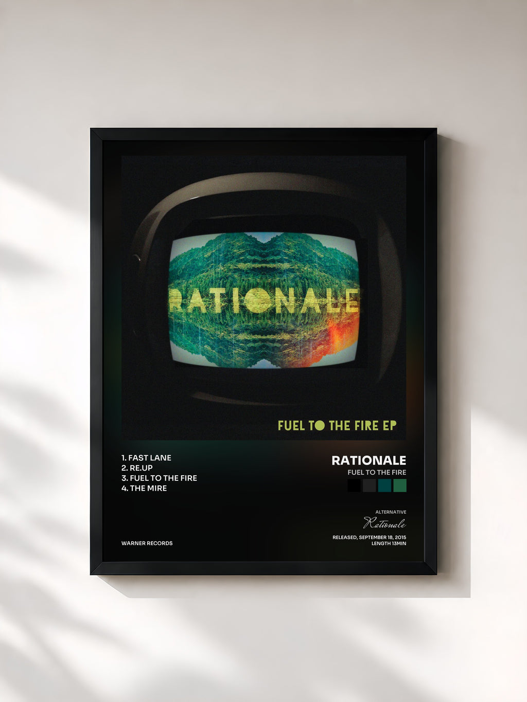 #noir Tableau de l'album Fuel To The Fire de Rationale, cadre noir, imprimé et encadré en France