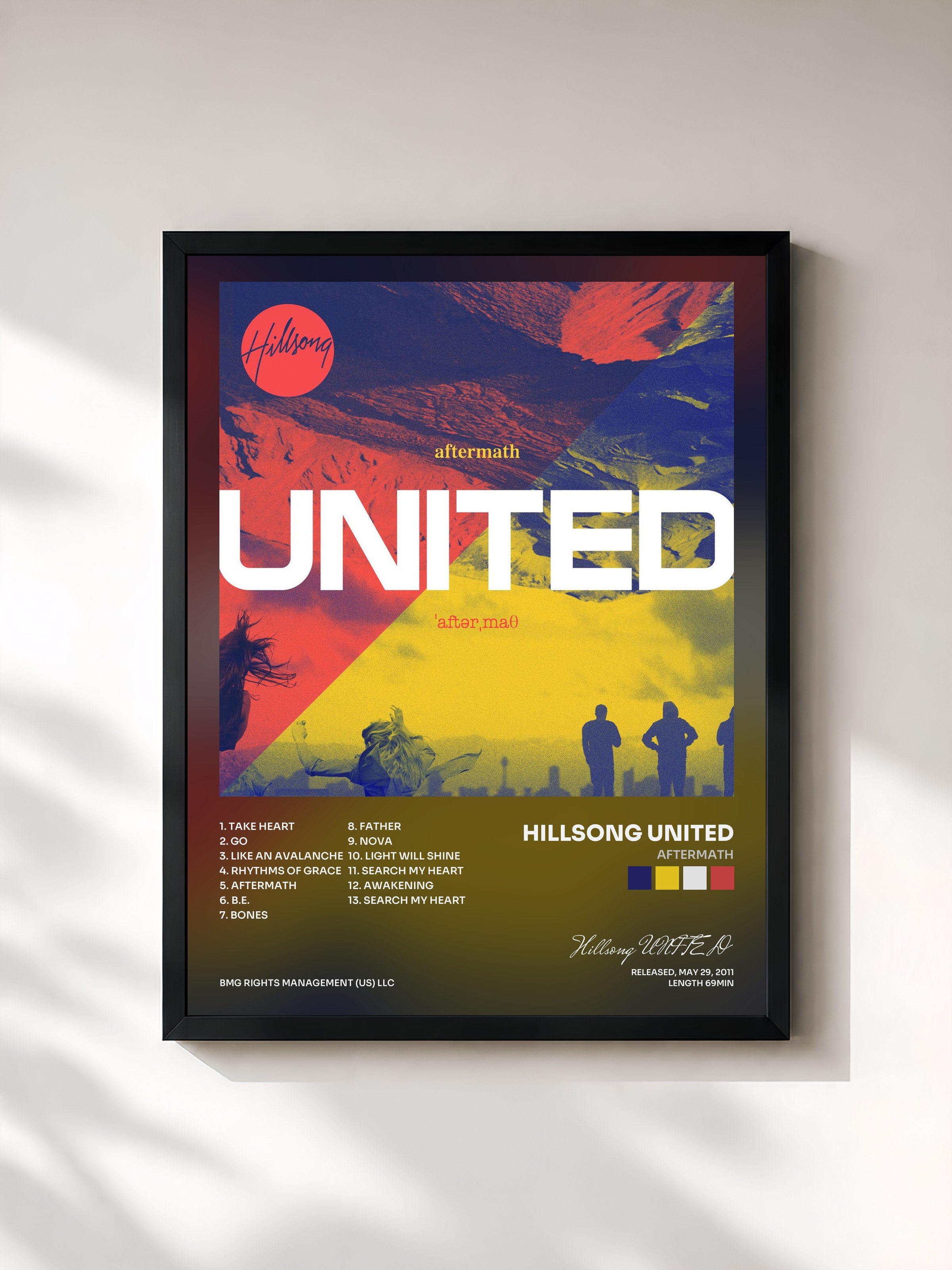 #noir Tableau de l'album Aftermath de Hillsong UNITED, cadre noir, imprimé et encadré en France