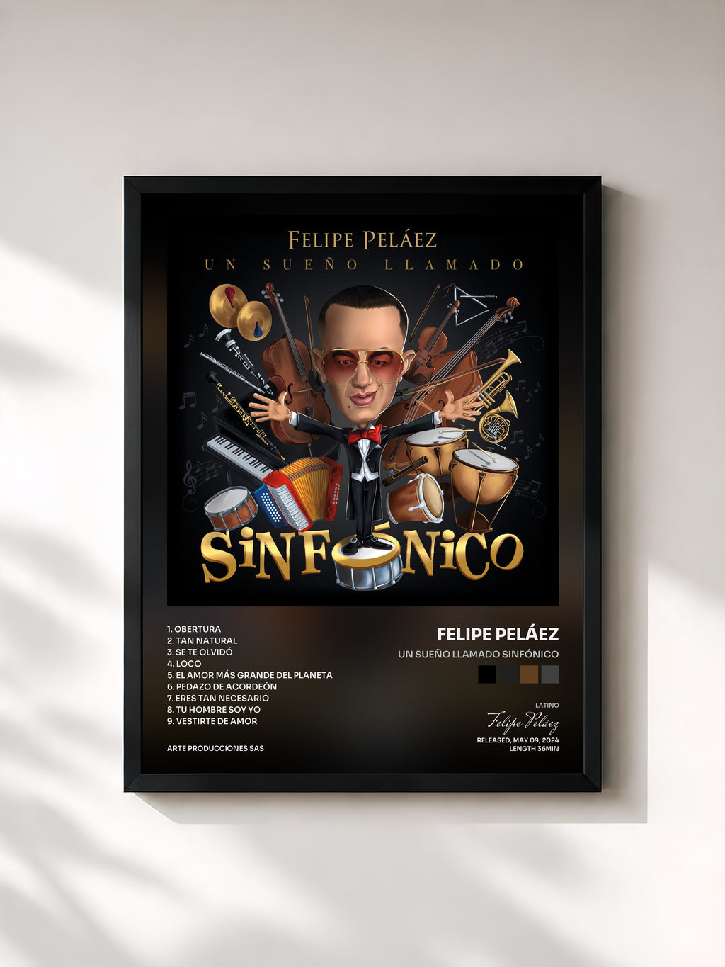 #noir Tableau de l'album Un Sueño Llamado Sinfónico de Felipe Peláez, cadre noir, imprimé et encadré en France