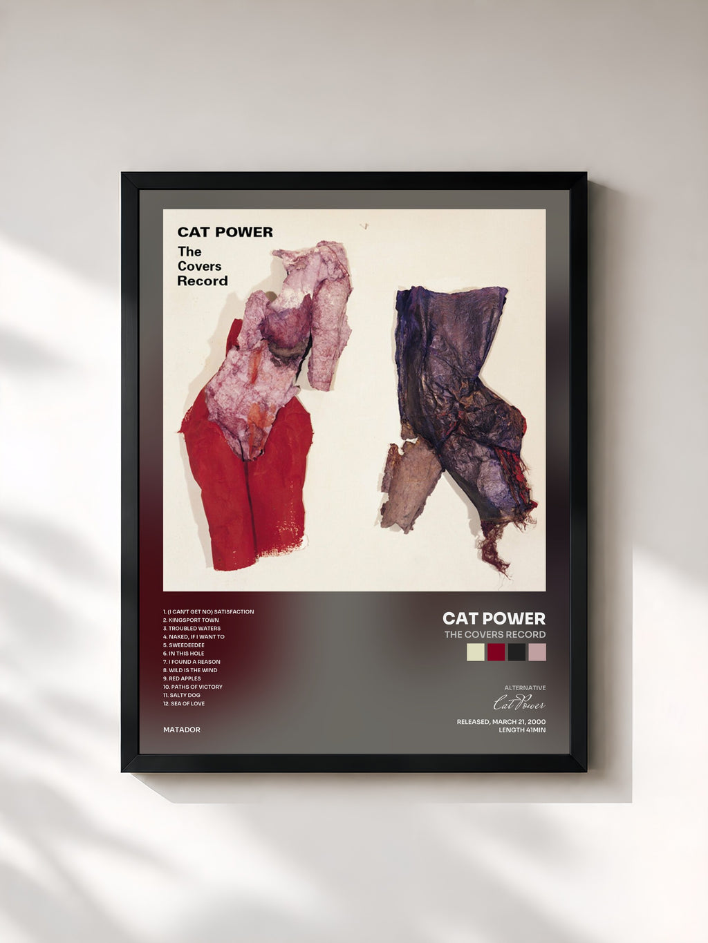 #noir Tableau de l'album The Covers Record de Cat Power, cadre noir, imprimé et encadré en France