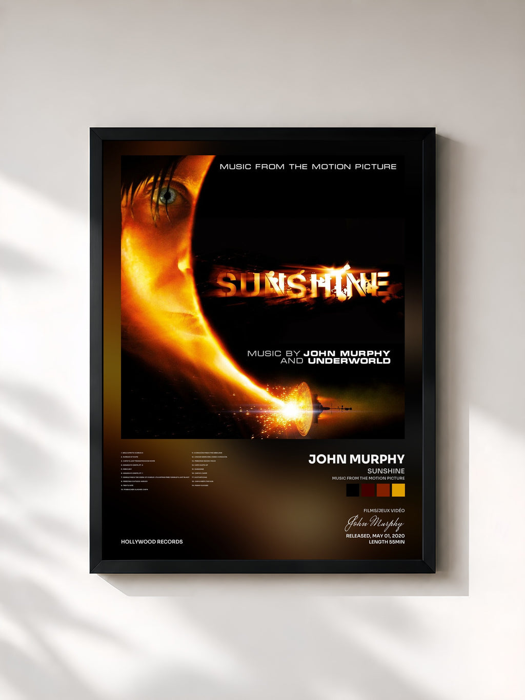 #noir Tableau de l'album Sunshine (Music from the Motion Picture) de John Murphy, cadre noir, imprimé et encadré en France