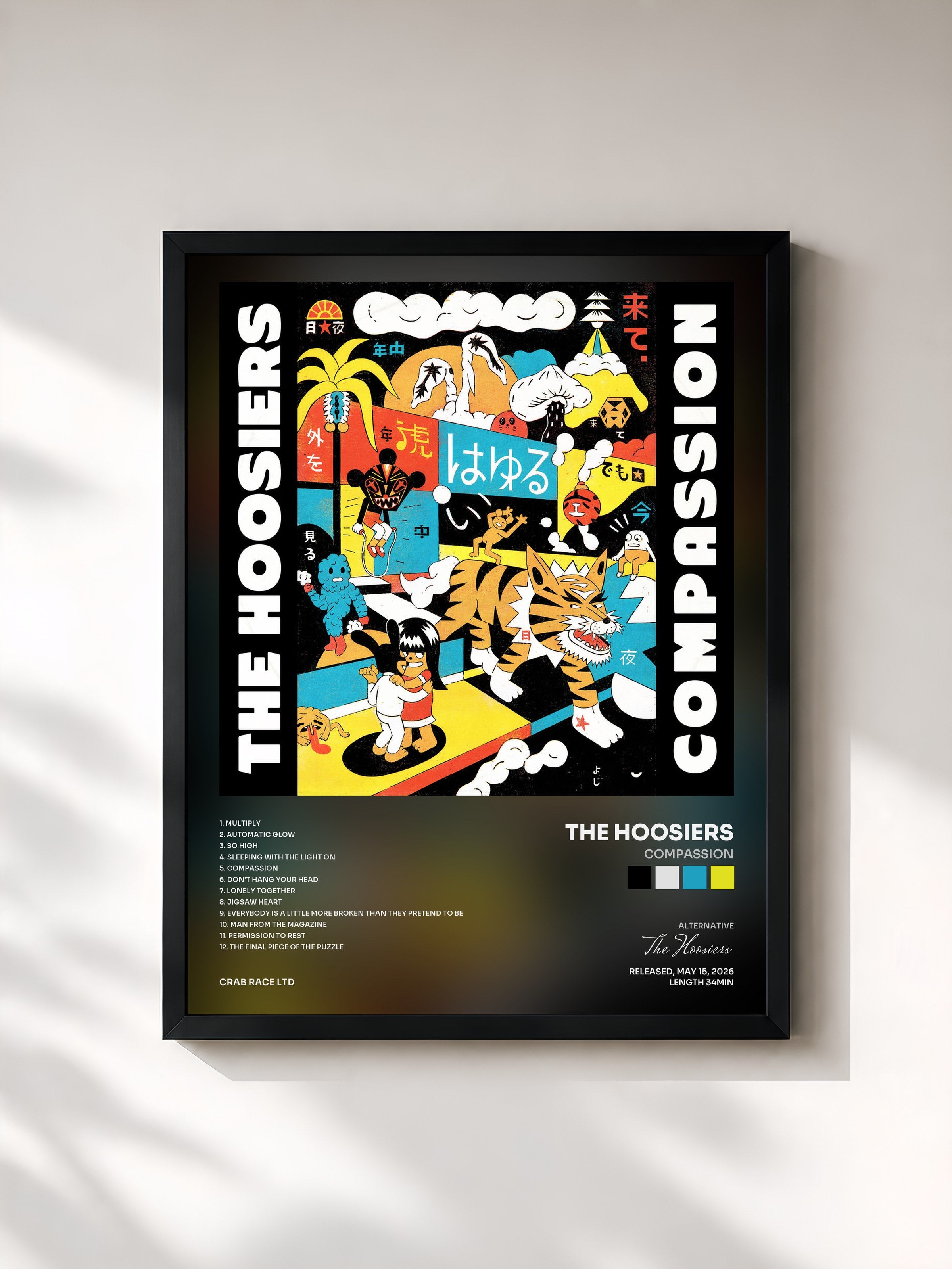 #noir Tableau de l'album Compassion de The Hoosiers, cadre noir, imprimé et encadré en France