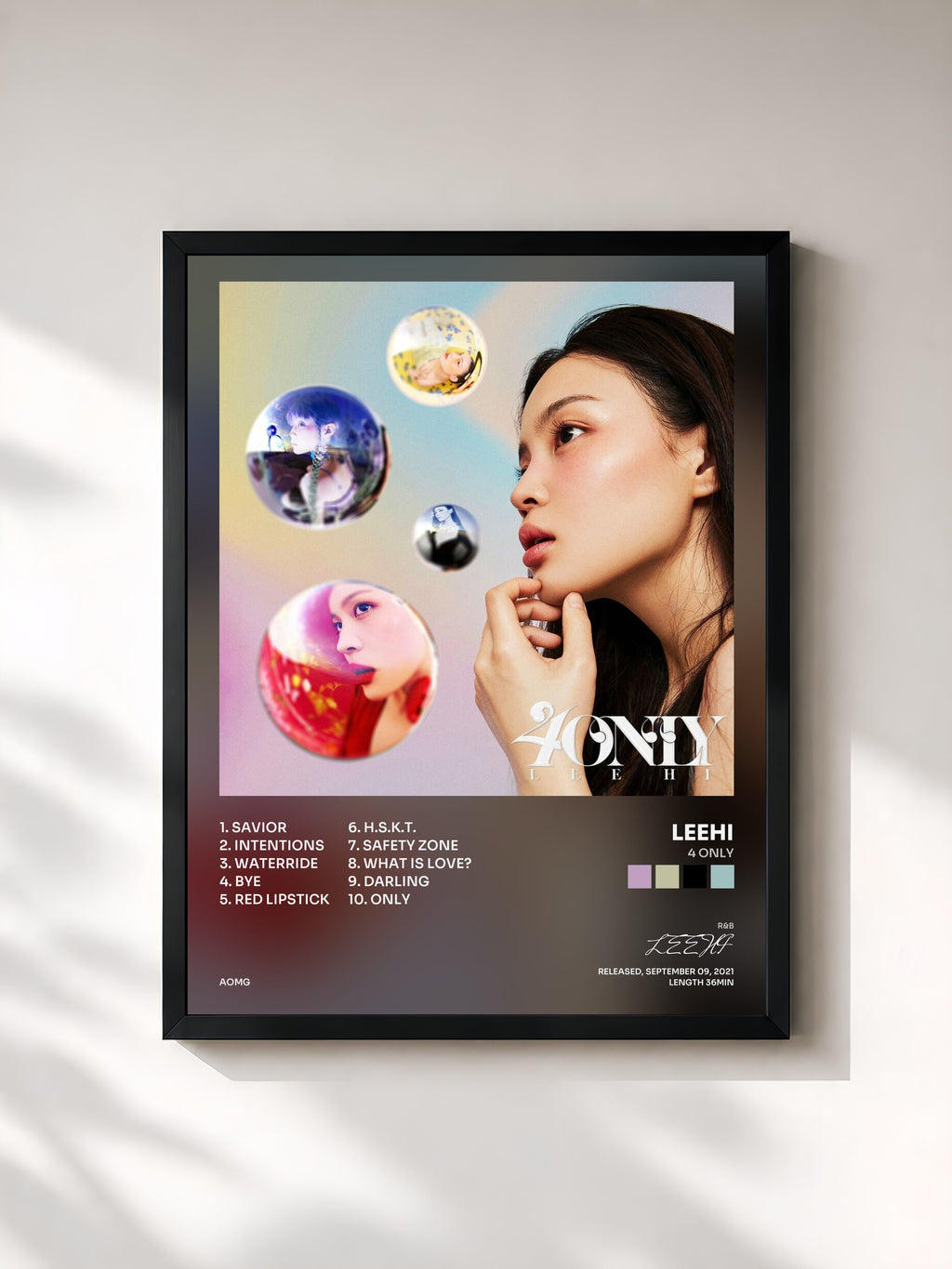 #noir Tableau de l'album 4 ONLY de LEEHI, cadre noir, imprimé et encadré en France