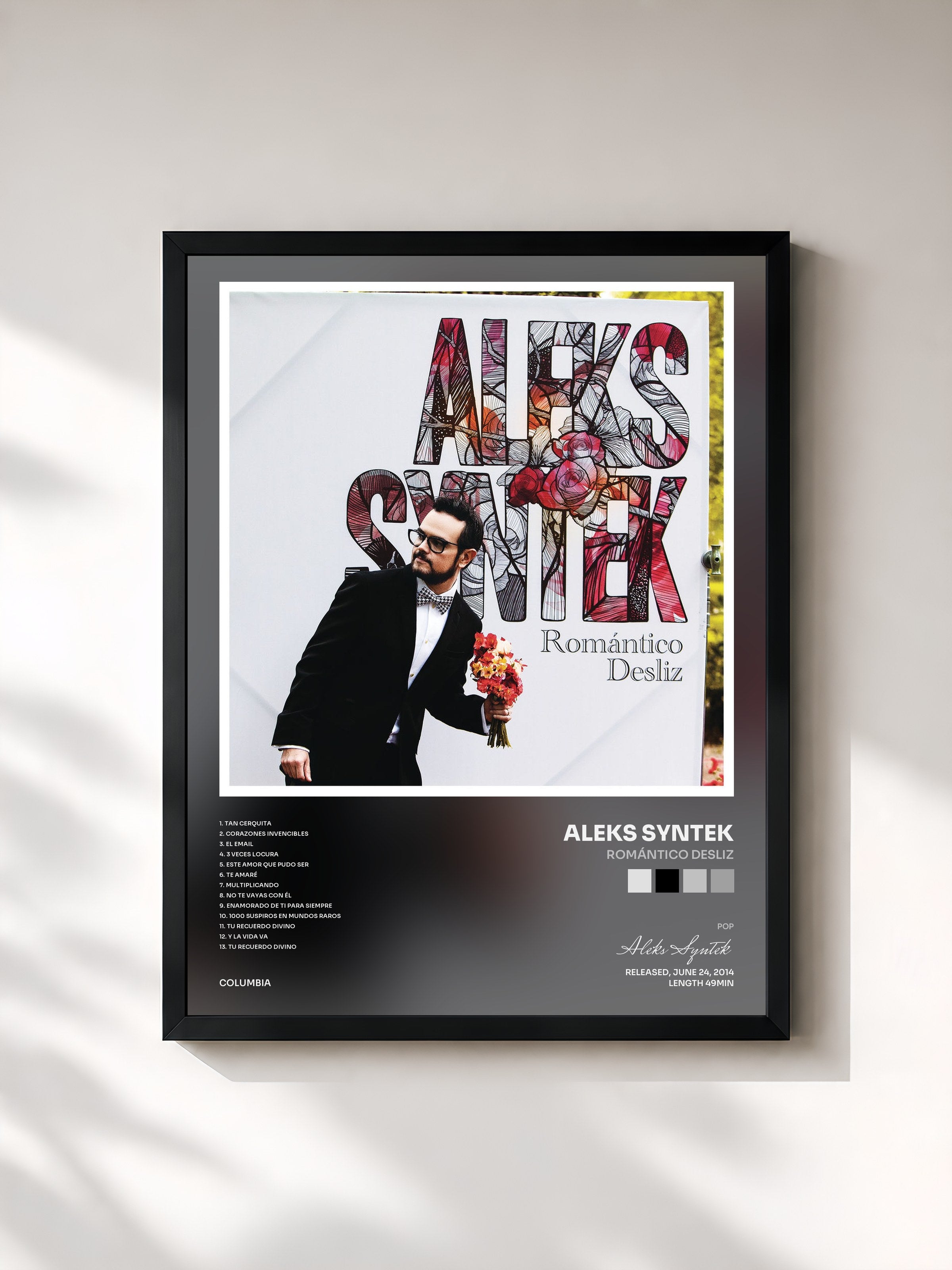 #noir Tableau de l'album Romántico Desliz de Aleks Syntek, cadre noir, imprimé et encadré en France